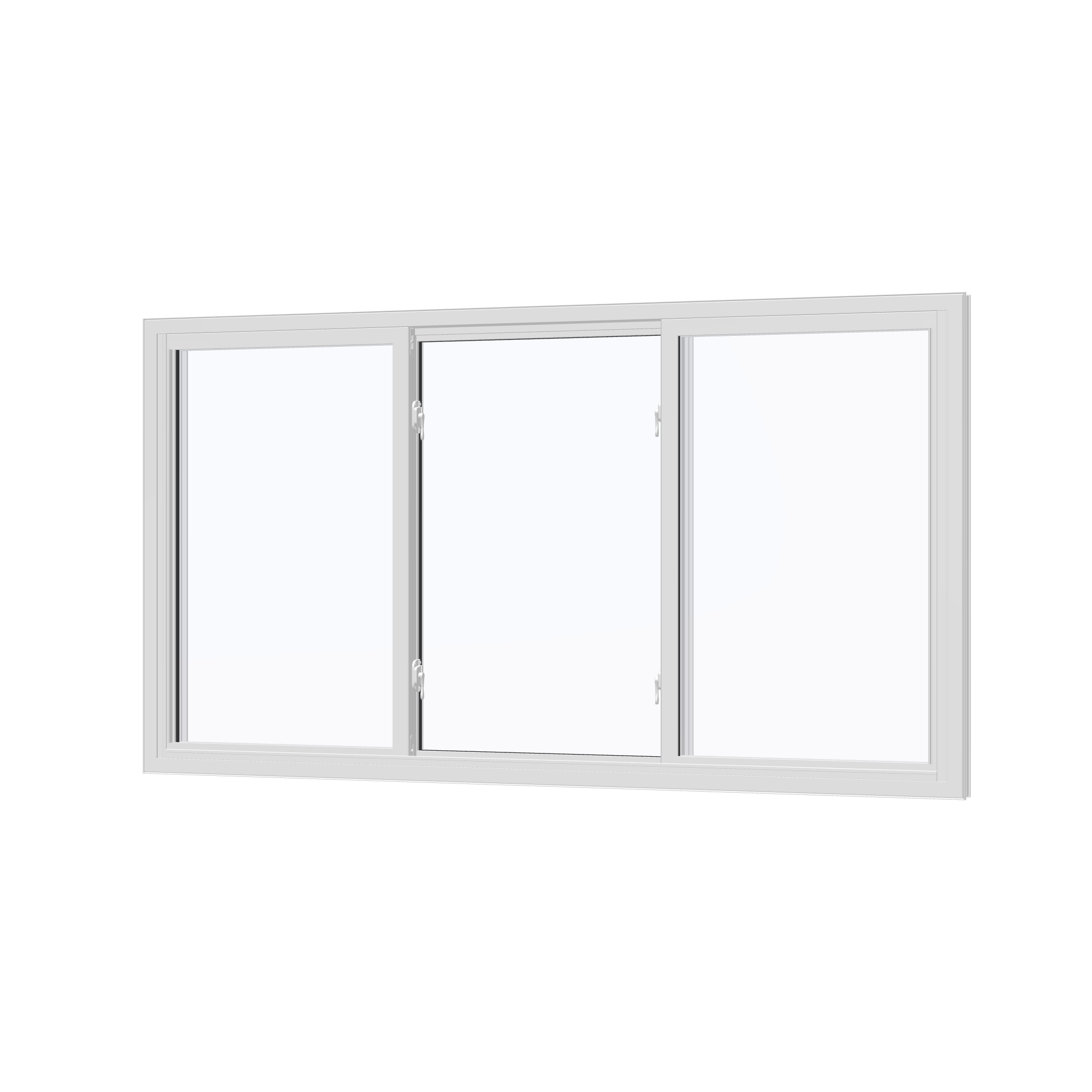 Angled interior view of the 72 × 40 inch end vent slider with tilt, white exterior / white interior, without nailing flange