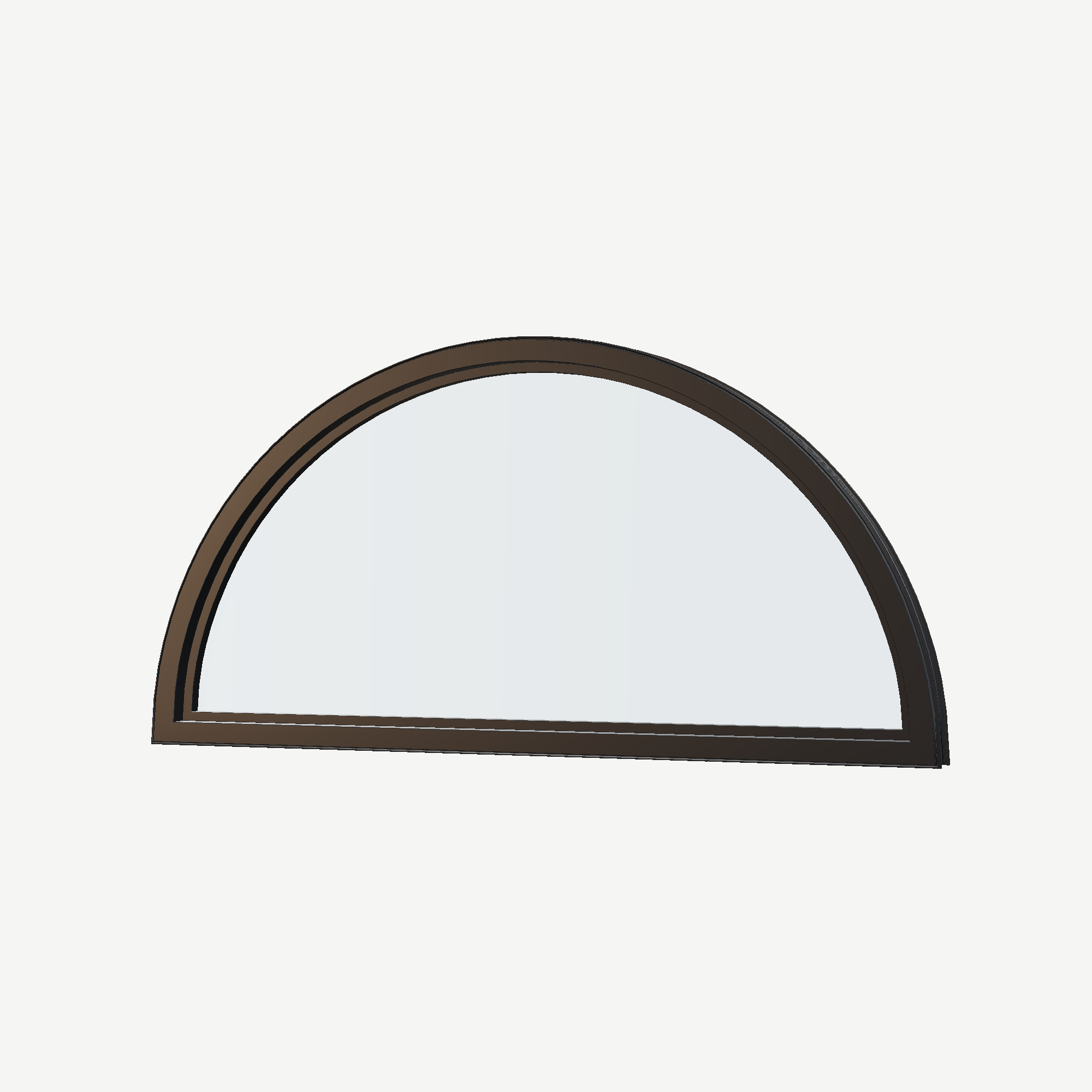 Angled interior view of the 48 × 24 inch half round, black exterior / black interior, without nailing flange