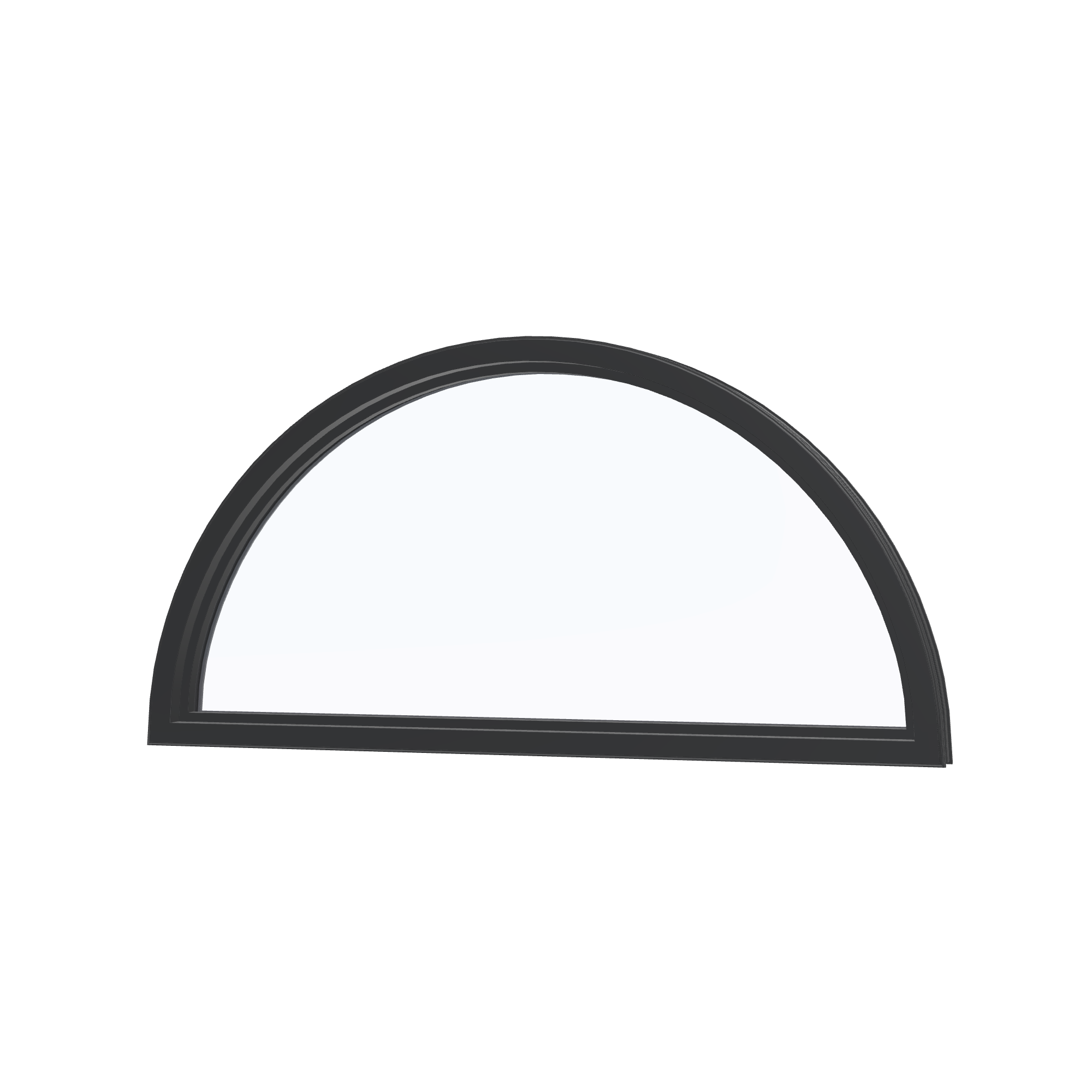 Angled interior view of the 48 × 24 inch half round, black exterior / black interior, without nailing flange
