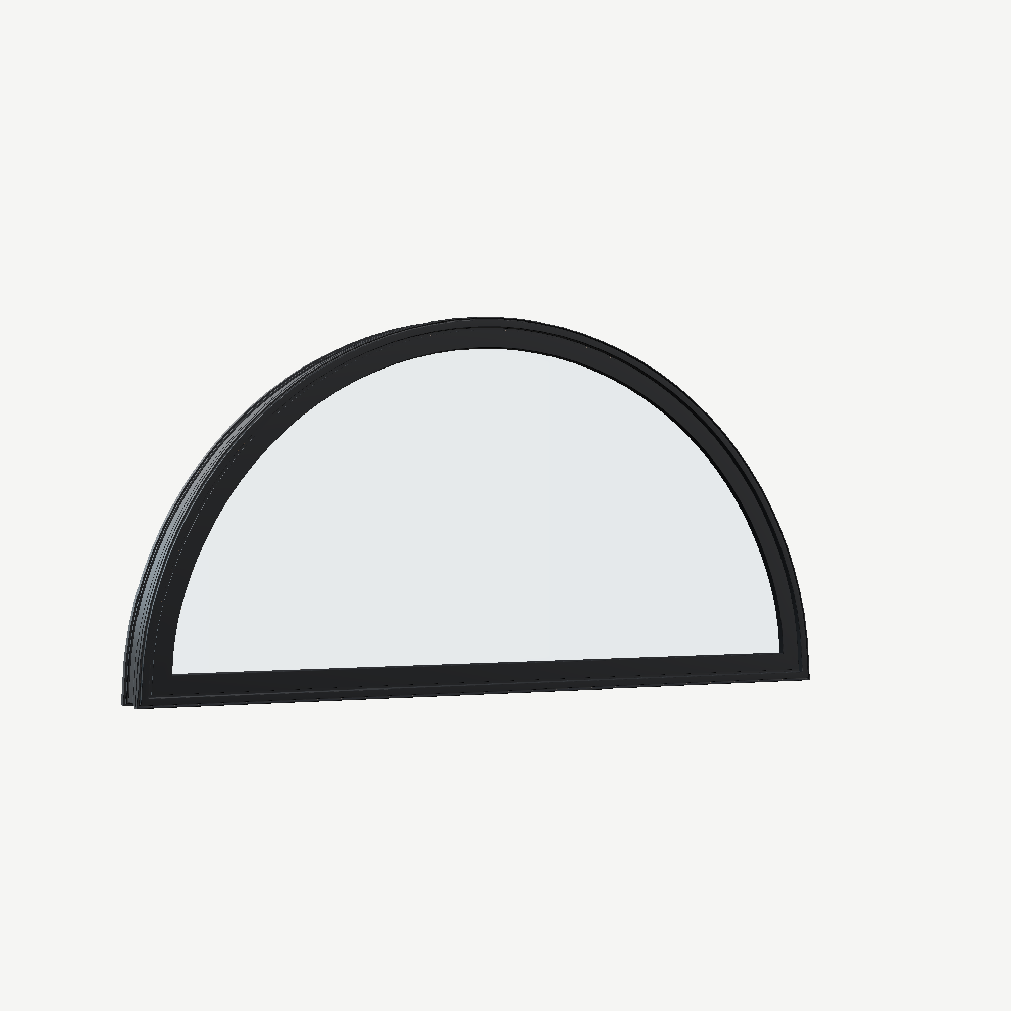 Opposite exterior angle of the 48 × 24 inch half round, black exterior / black interior, without nailing flange
