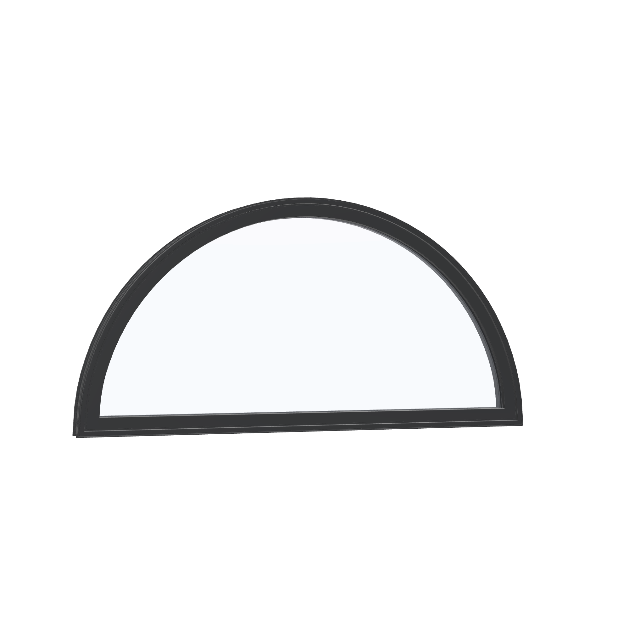 Opposite exterior angle of the 48 × 24 inch half round, black exterior / black interior, without nailing flange