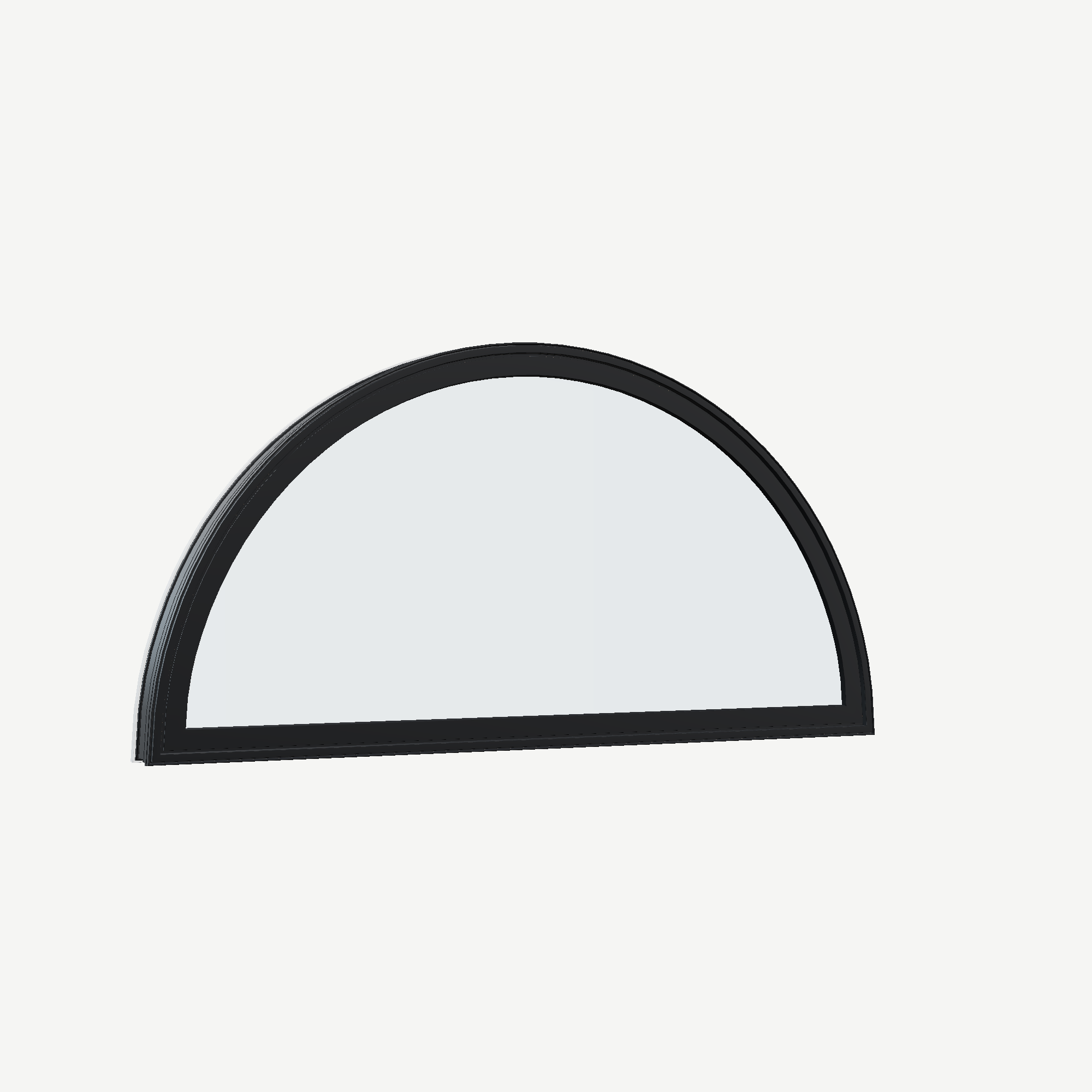 Opposite exterior angle of the 48 × 24 inch half round, black exterior / white interior, without nailing flange