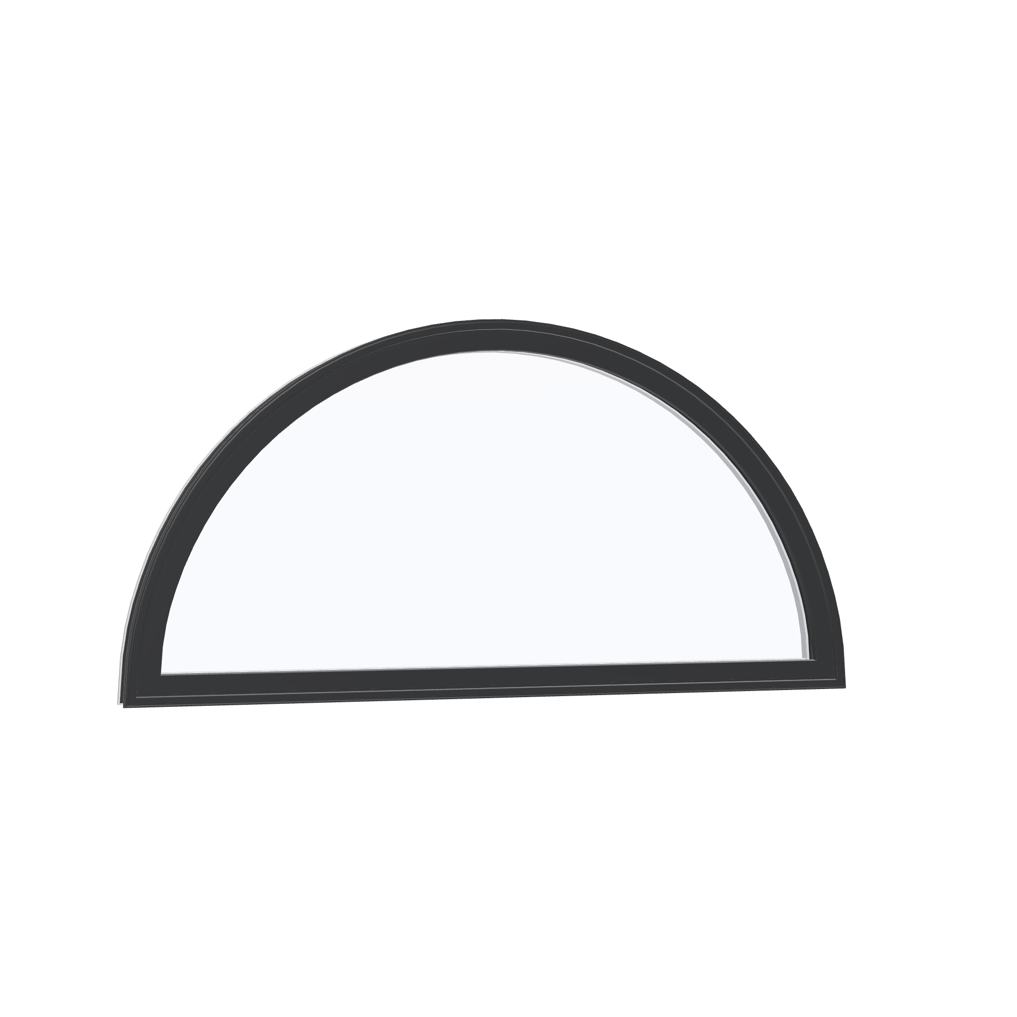 Opposite exterior angle of the 48 × 24 inch half round, black exterior / white interior, without nailing flange