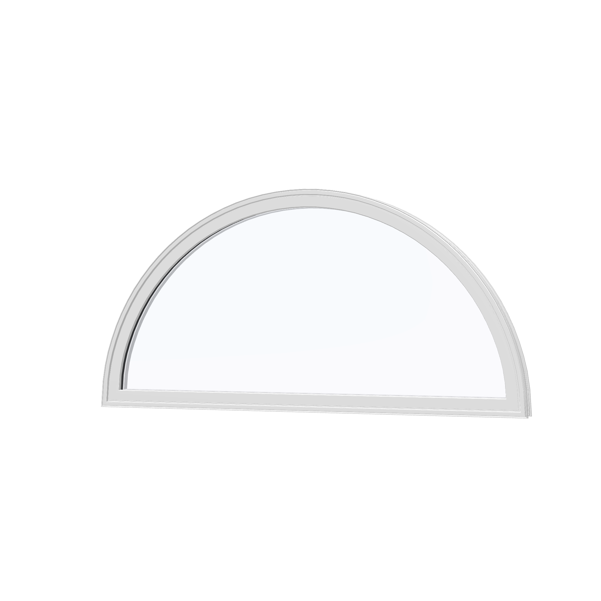 Angled exterior view of the 48 × 24 inch half round, white exterior / white interior, without nailing flange