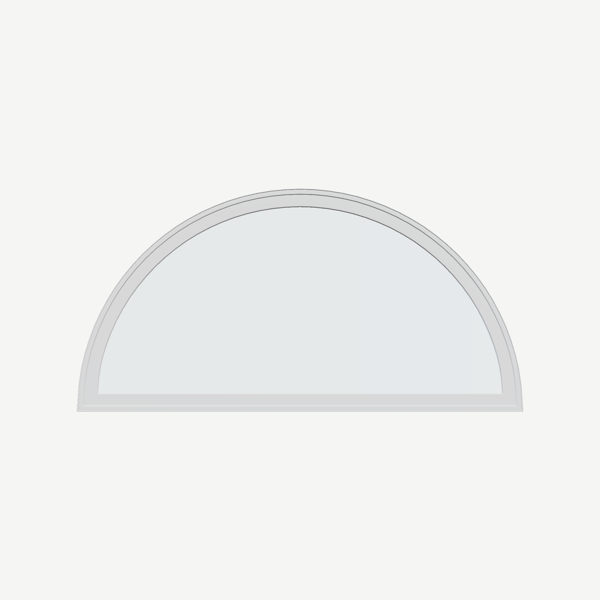Straight exterior view of the 48 × 24 inch half round, white exterior / white interior, without nailing flange