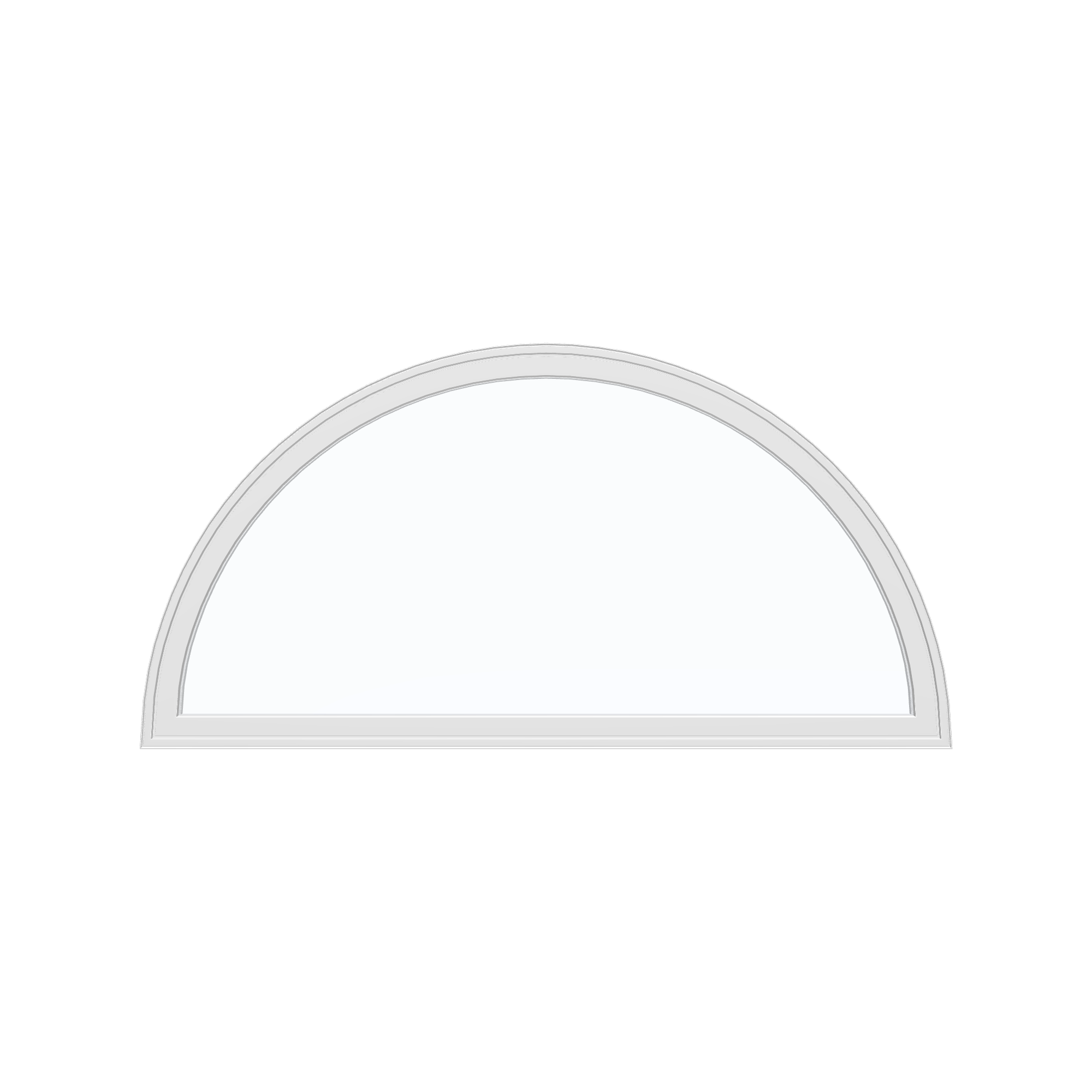 Straight exterior view of the 48 × 24 inch half round, white exterior / white interior, without nailing flange