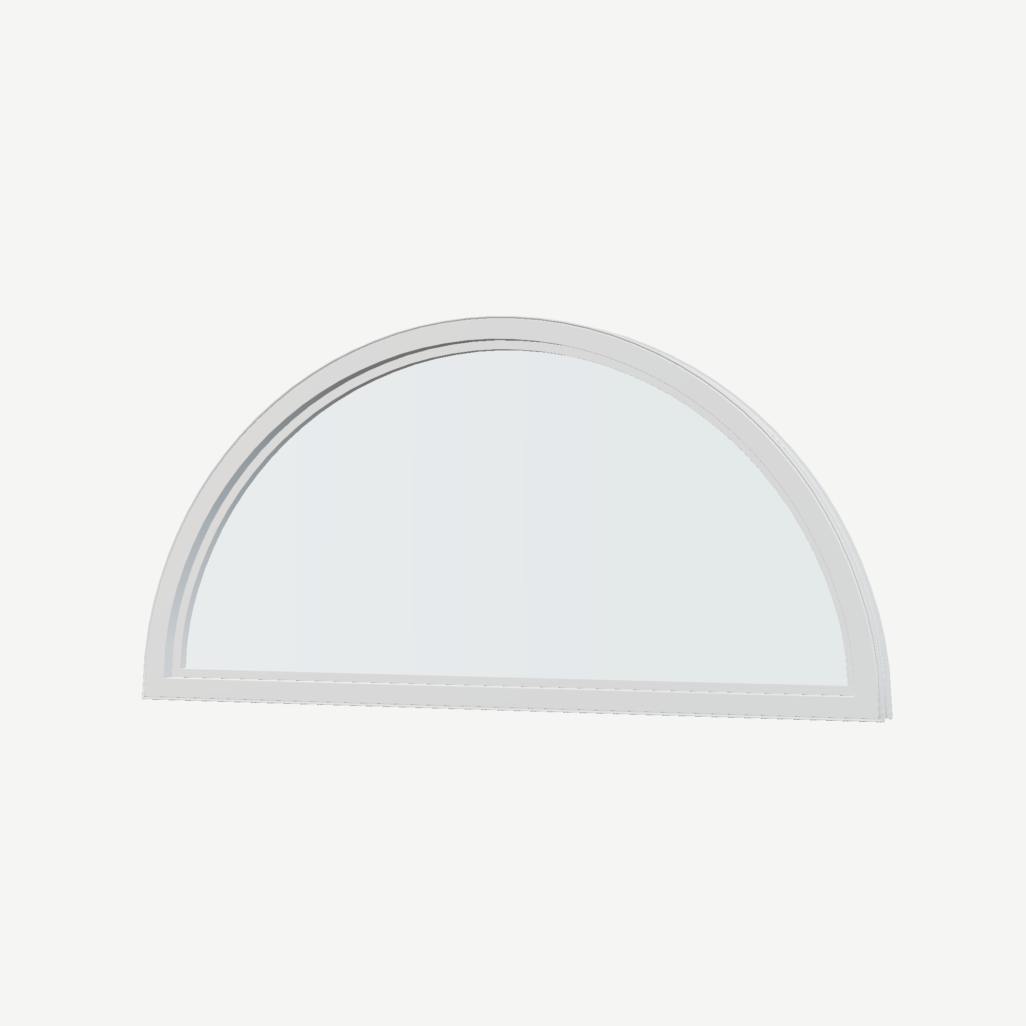 Angled interior view of the 48 × 24 inch half round, white exterior / white interior, without nailing flange