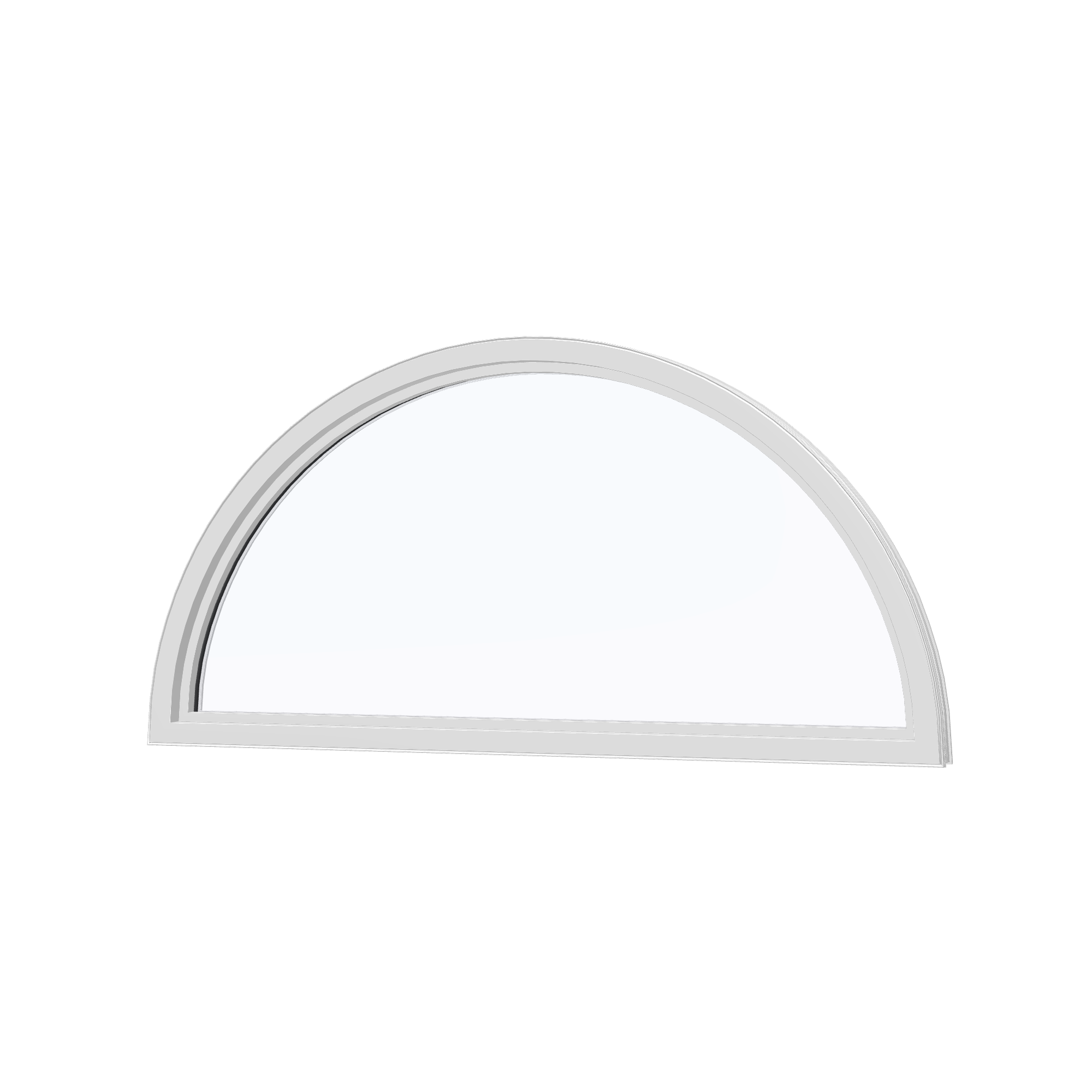 Angled interior view of the 48 × 24 inch half round, white exterior / white interior, without nailing flange