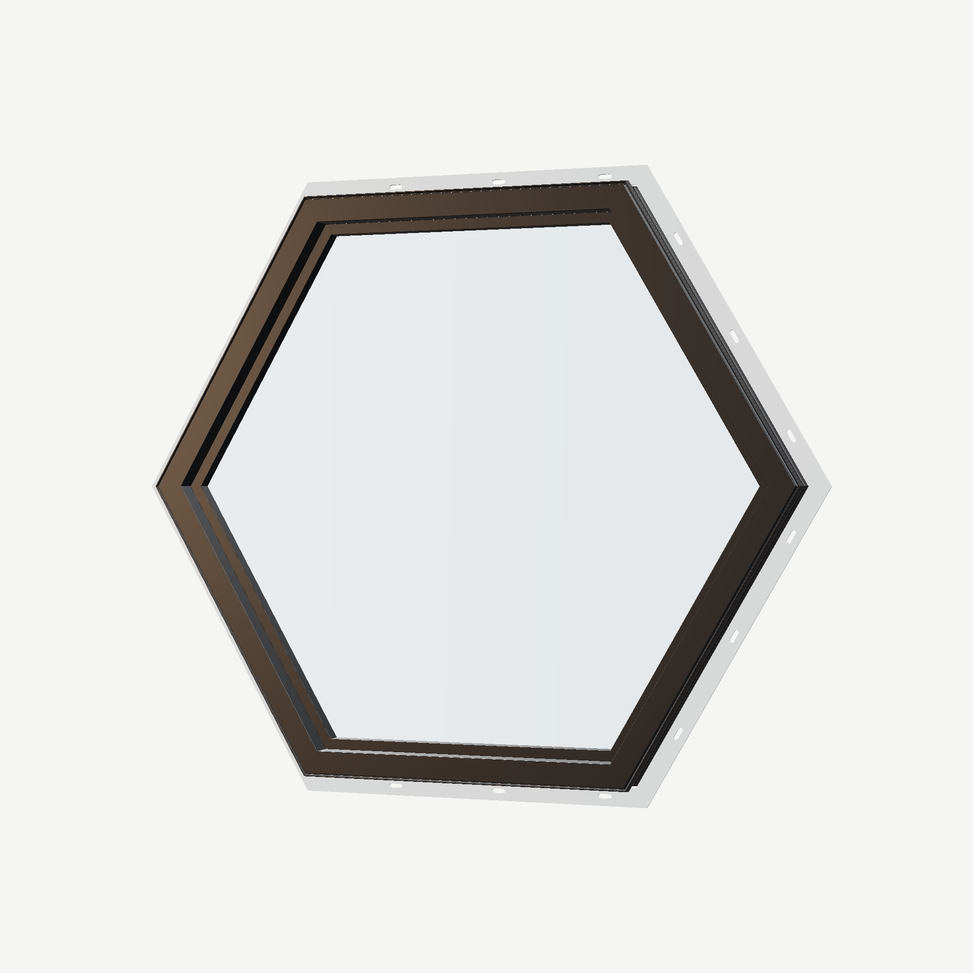 Angled interior view of the 36 × 36 inch hexagon, black exterior / black interior, with nailing flange