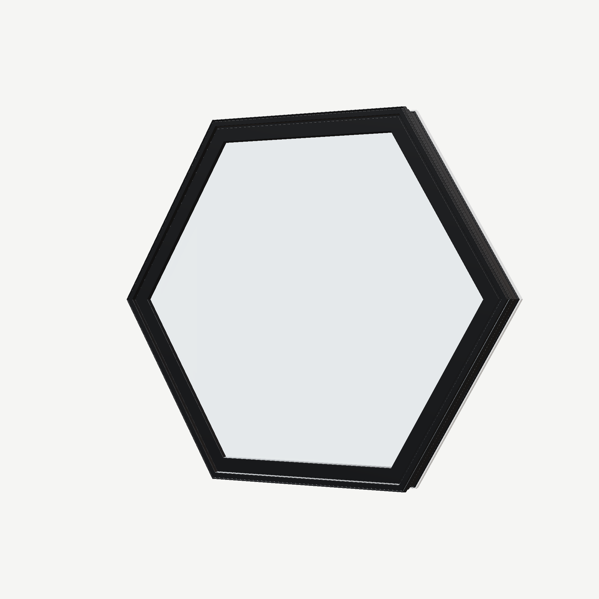 Angled exterior view of the 36 × 36 inch hexagon, black exterior / white interior, without nailing flange