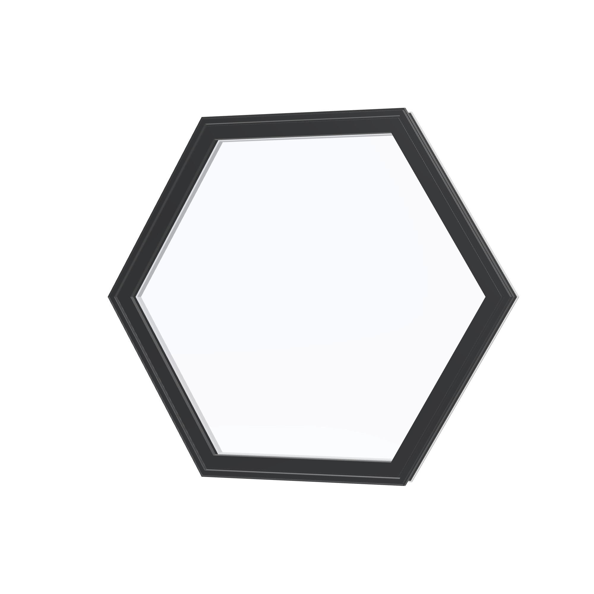 Angled exterior view of the 36 × 36 inch hexagon, black exterior / white interior, without nailing flange