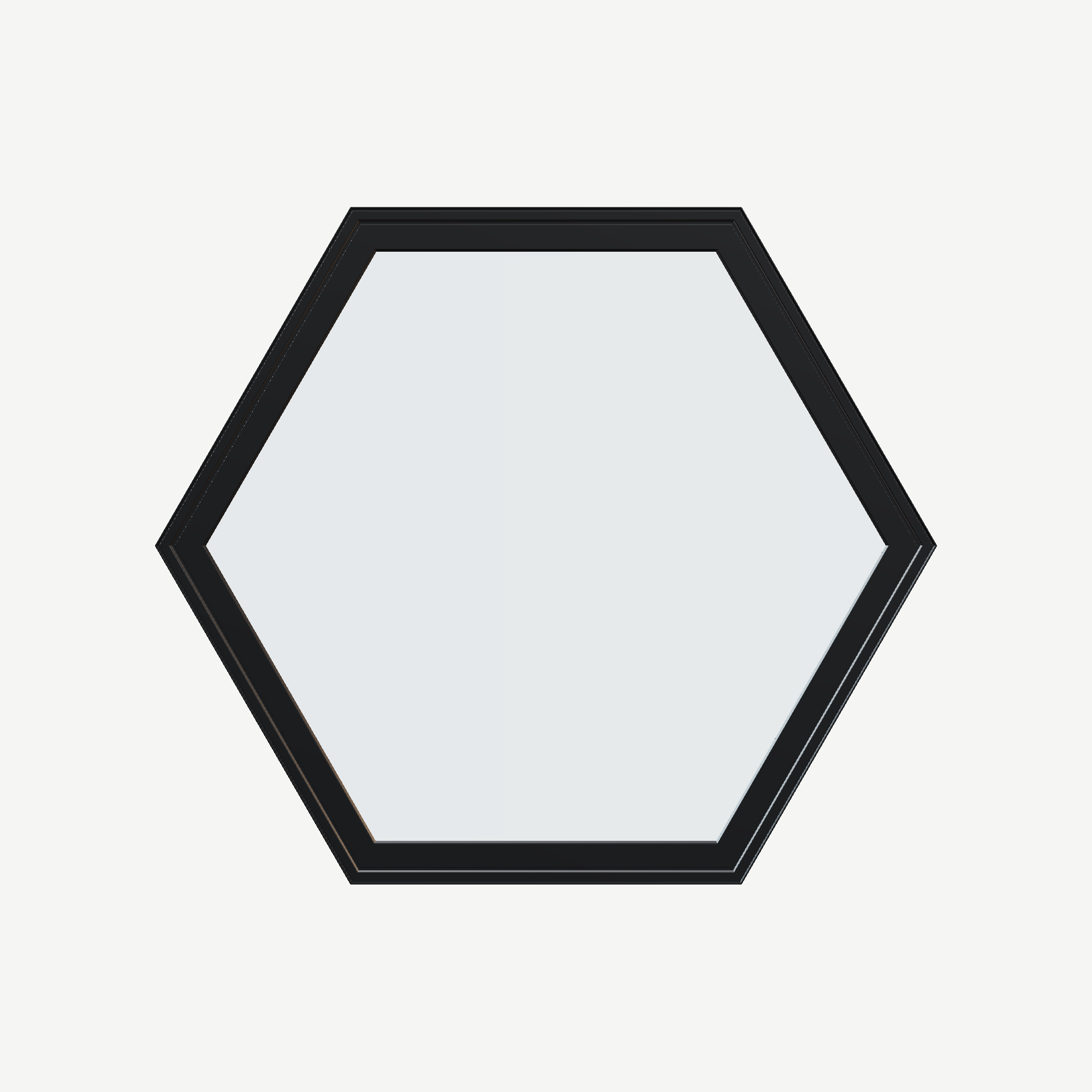 Straight exterior view of the 36 × 36 inch hexagon, black exterior / white interior, without nailing flange