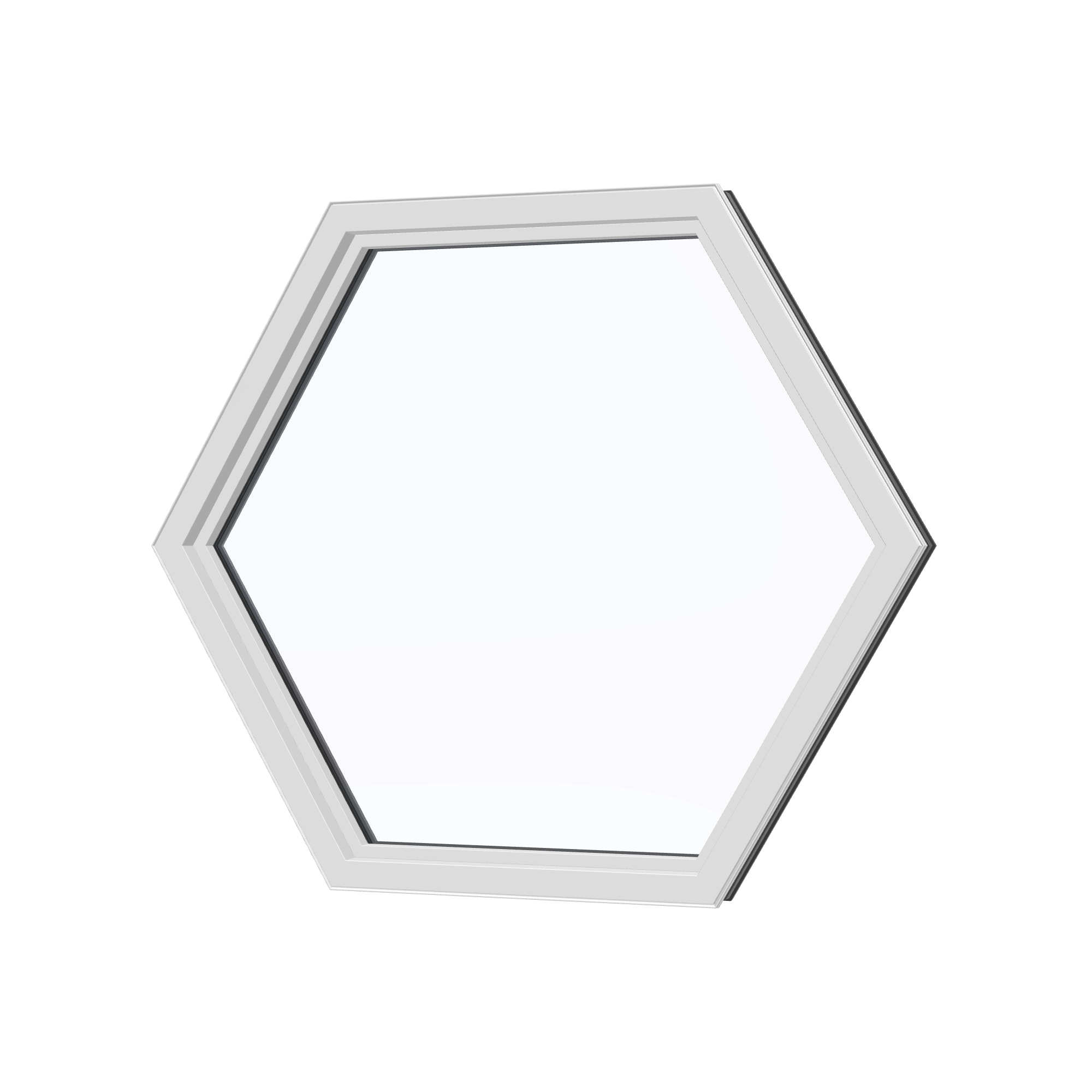 Angled interior view of the 36 × 36 inch hexagon, black exterior / white interior, without nailing flange