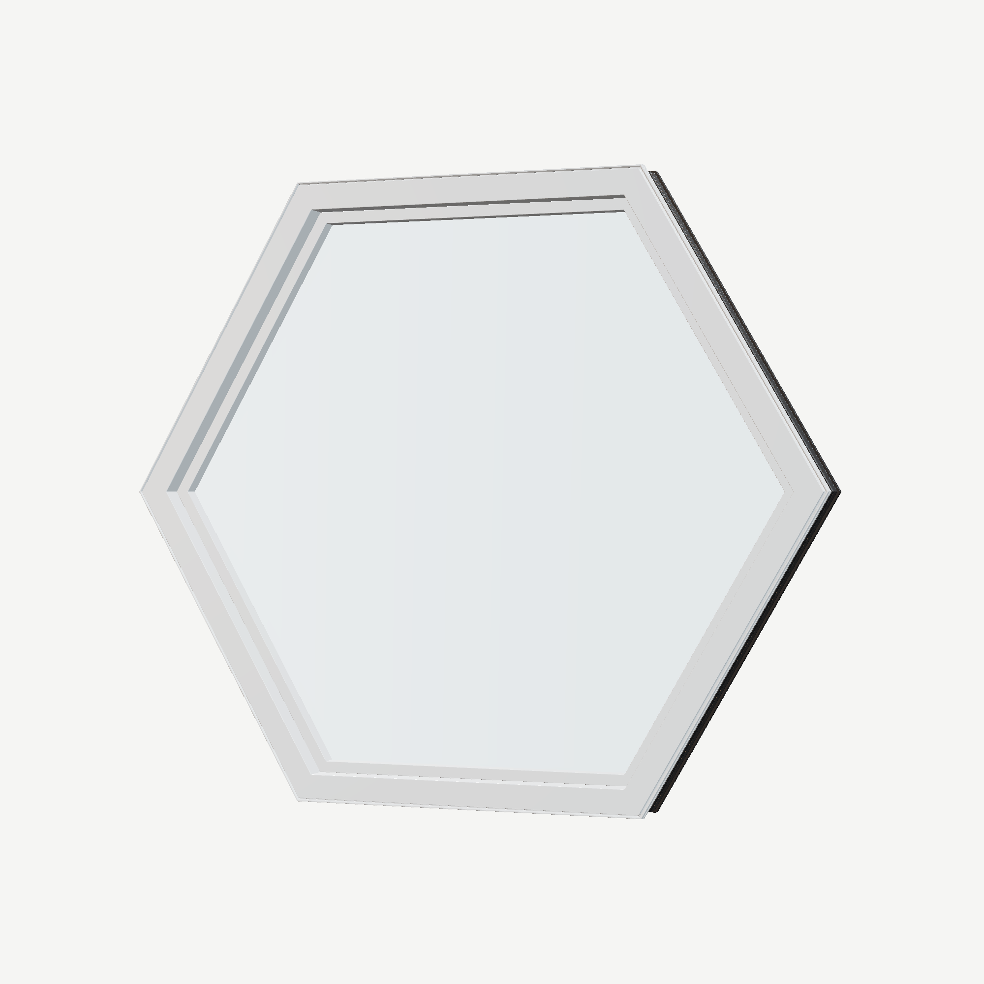 Angled interior view of the 36 × 36 inch hexagon, black exterior / white interior, without nailing flange