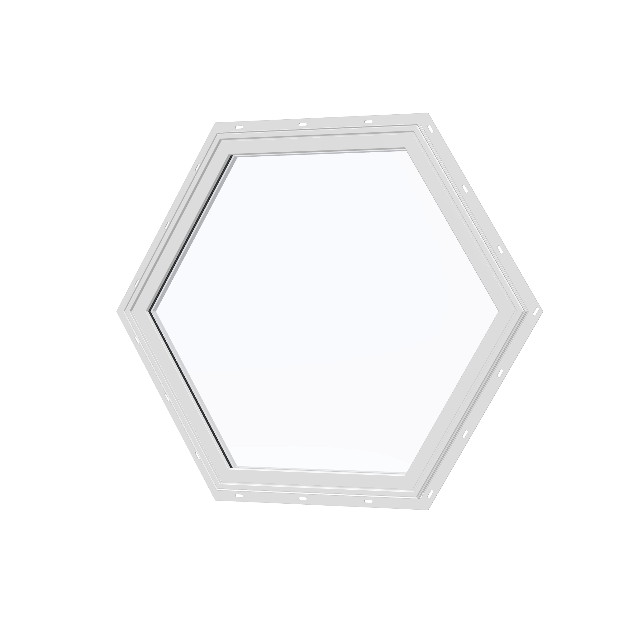 Angled exterior view of the 36 × 36 inch hexagon, white exterior / white interior, with nailing flange