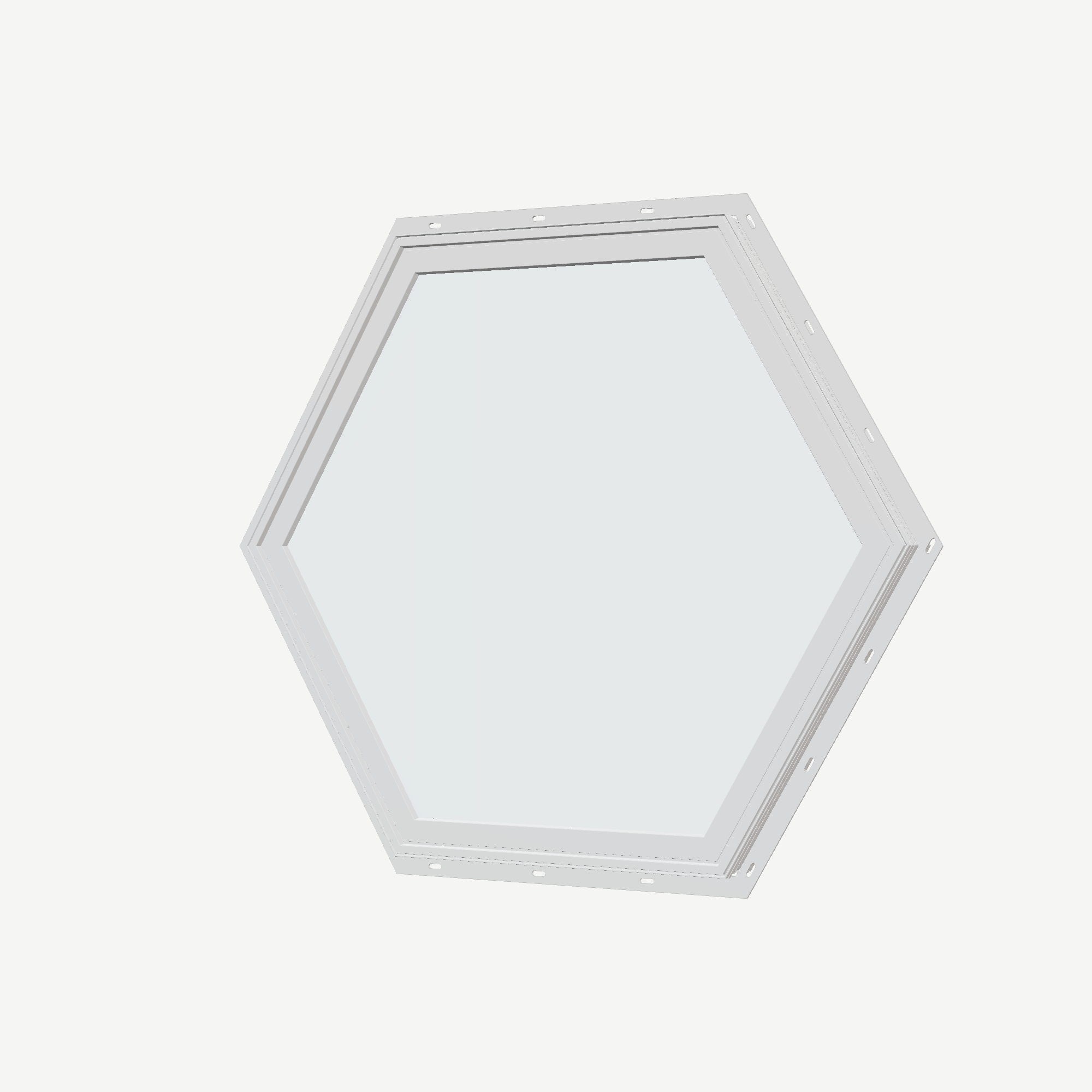 Angled exterior view of the 36 × 36 inch hexagon, white exterior / white interior, with nailing flange
