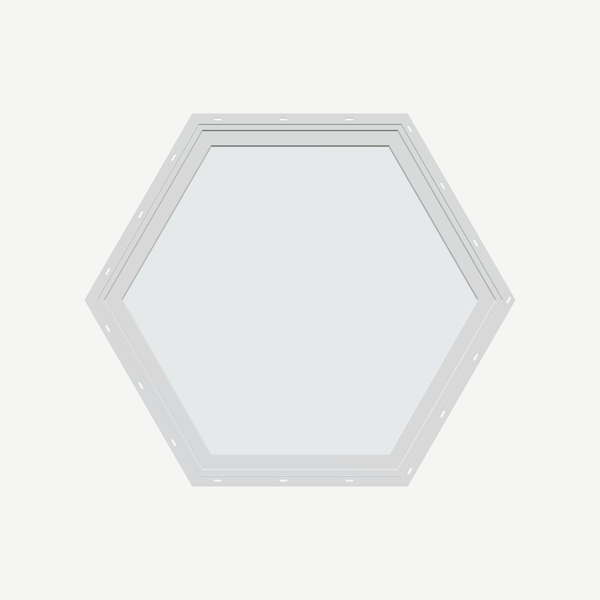 Straight exterior view of the 36 × 36 inch hexagon, white exterior / white interior, with nailing flange