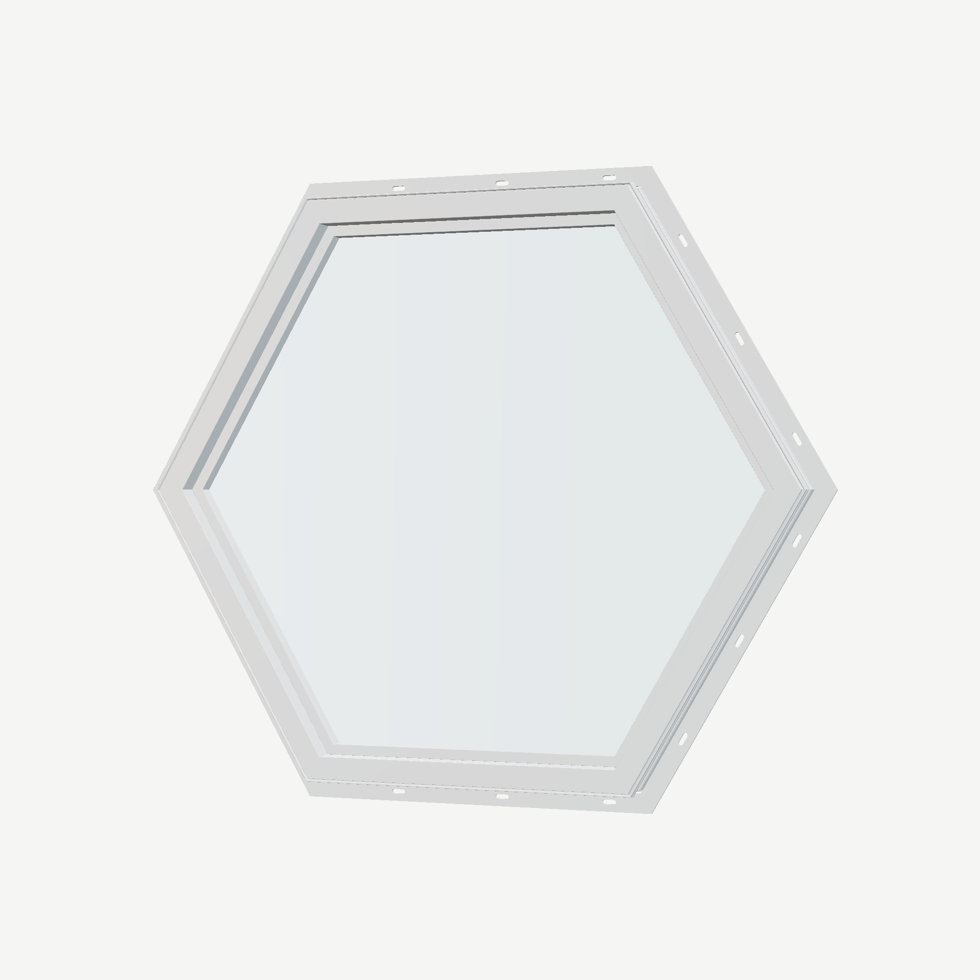 Angled interior view of the 36 × 36 inch hexagon, white exterior / white interior, with nailing flange
