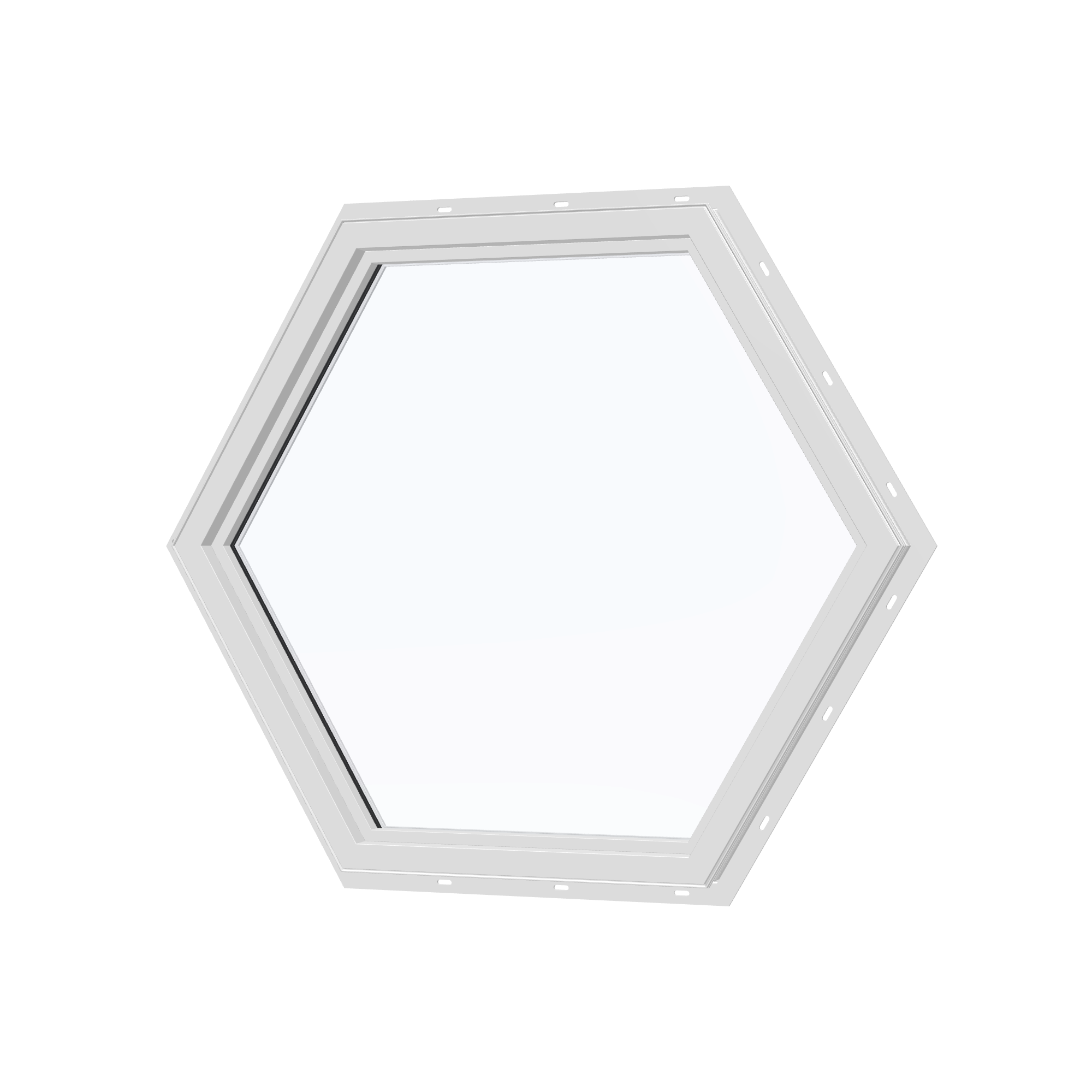 Angled interior view of the 36 × 36 inch hexagon, white exterior / white interior, with nailing flange