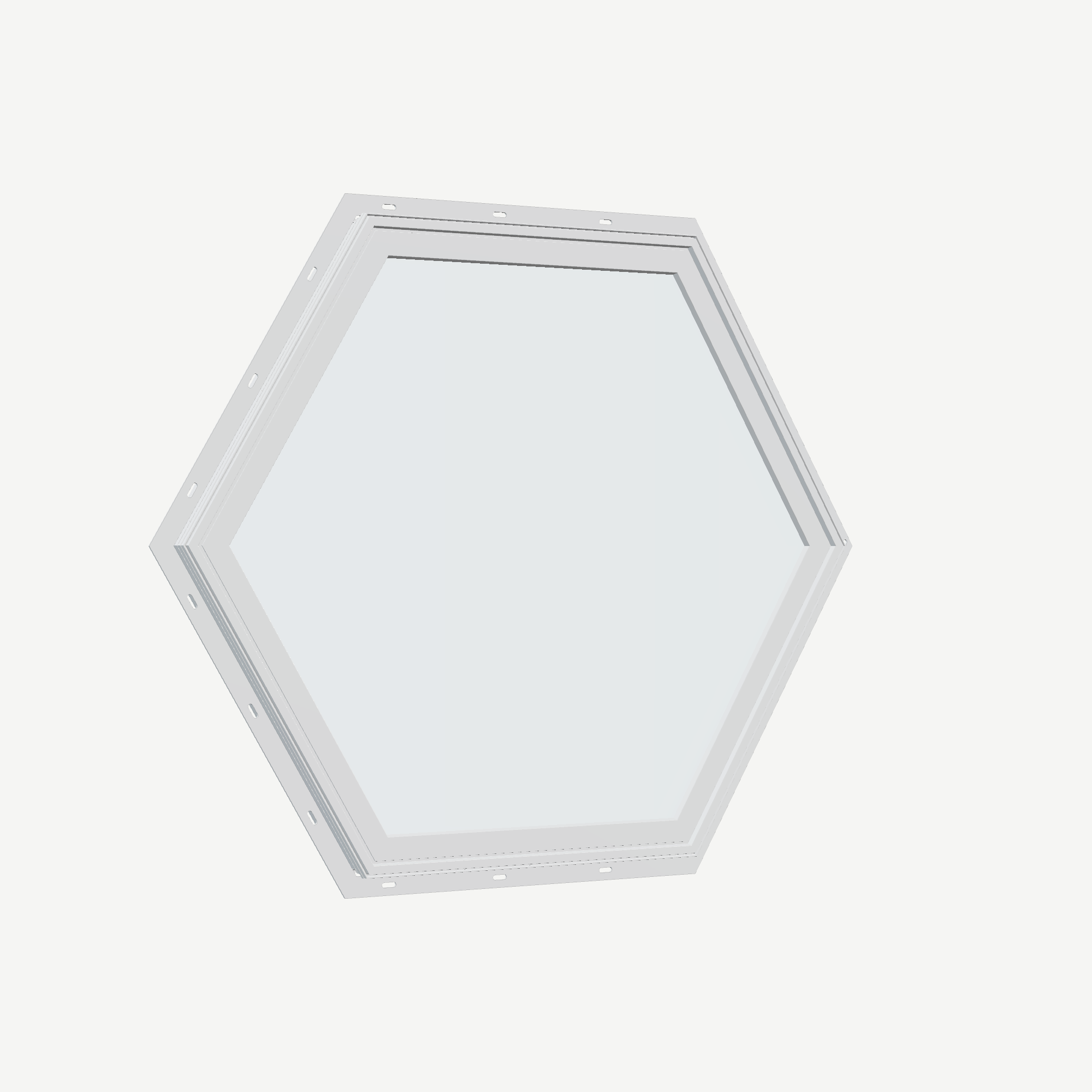 Opposite exterior angle of the 36 × 36 inch hexagon, white exterior / white interior, with nailing flange