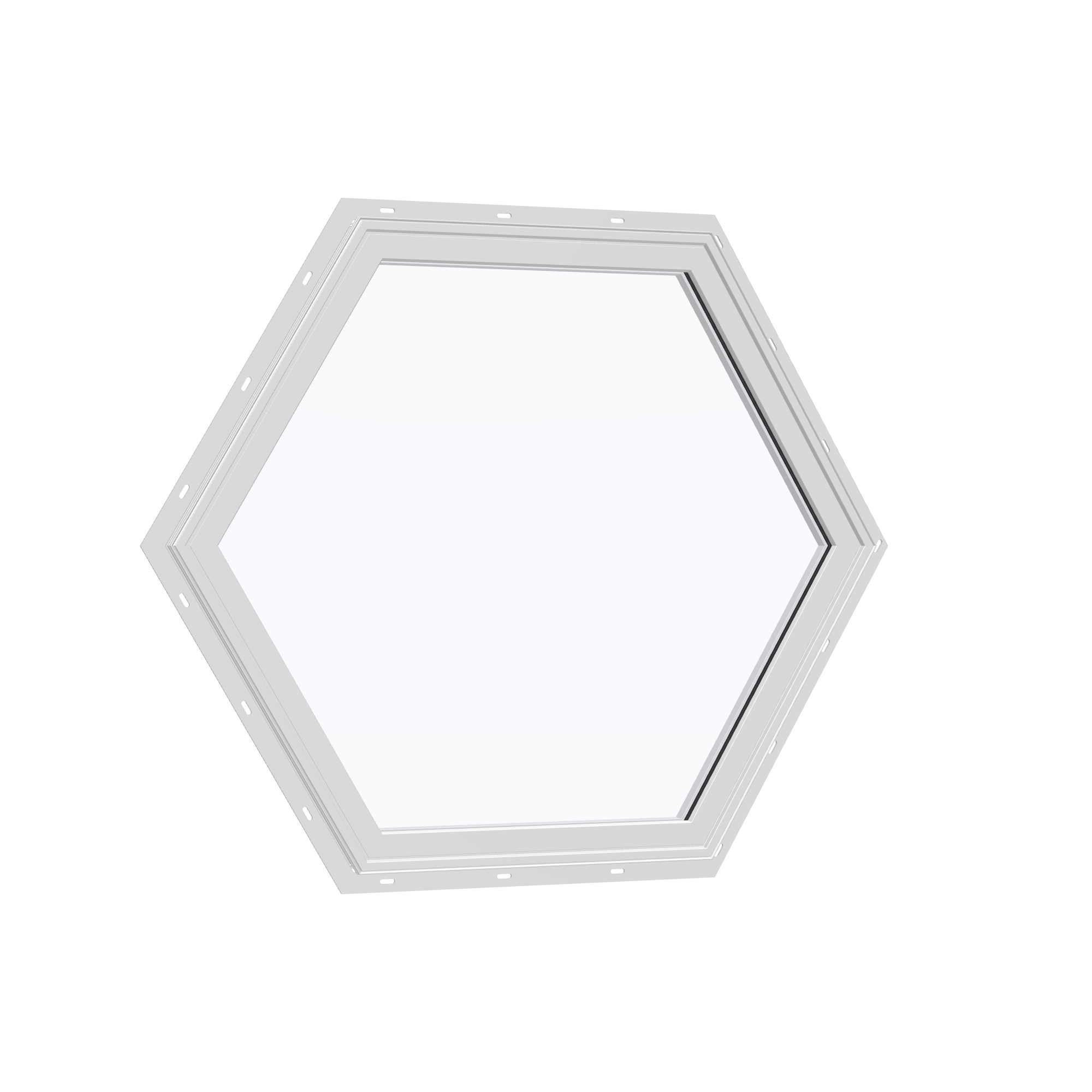 Opposite exterior angle of the 36 × 36 inch hexagon, white exterior / white interior, with nailing flange