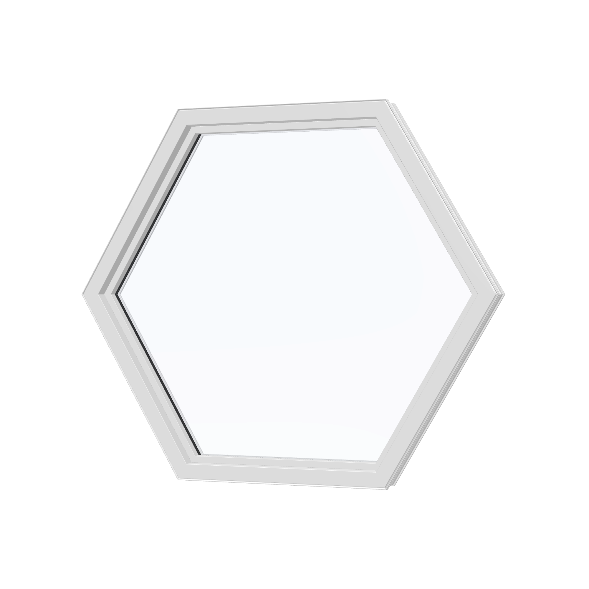 Angled interior view of the 36 × 36 inch hexagon, white exterior / white interior, without nailing flange