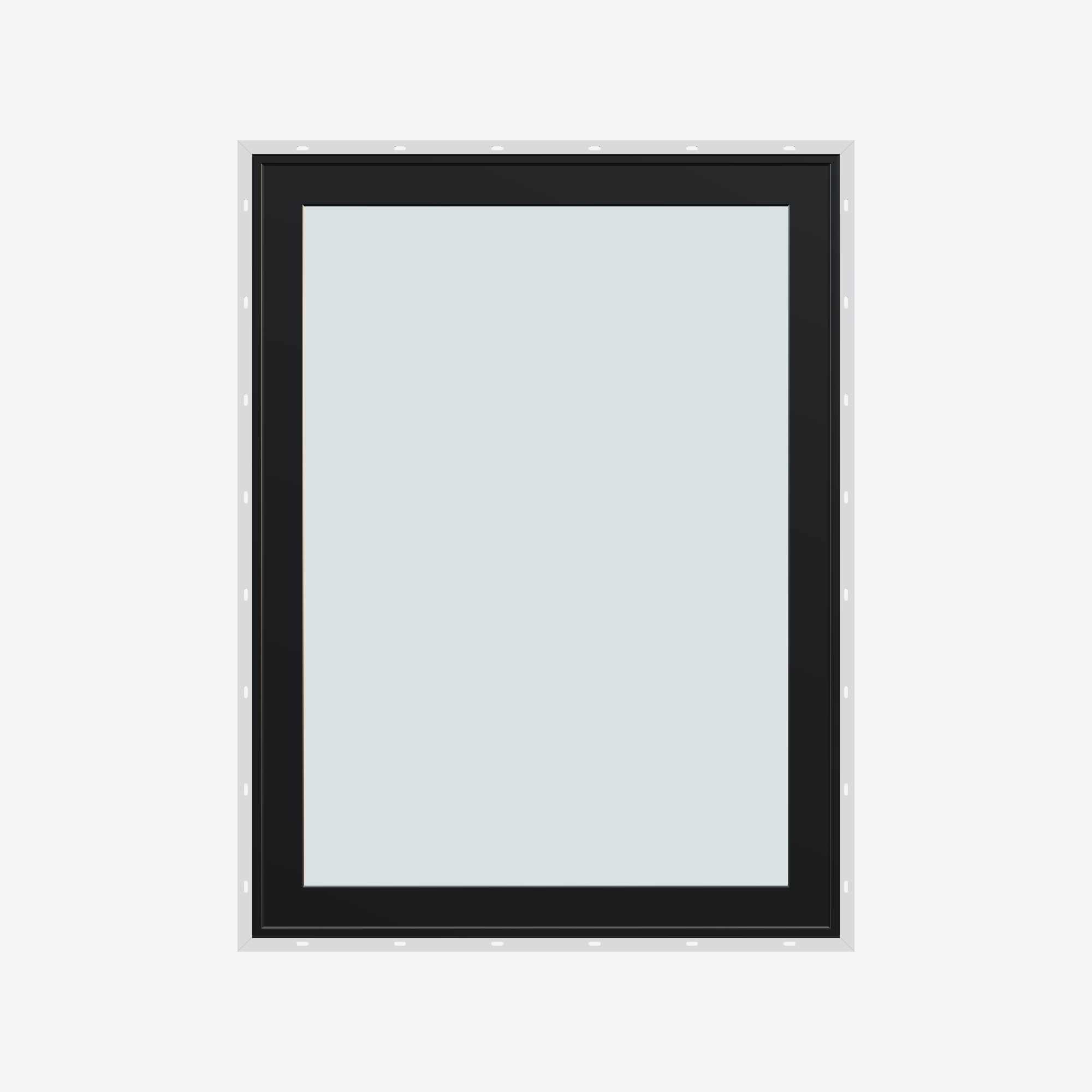 Straight exterior view of the 36 × 48 inch high fixed window, black exterior / black interior, with nailing flange