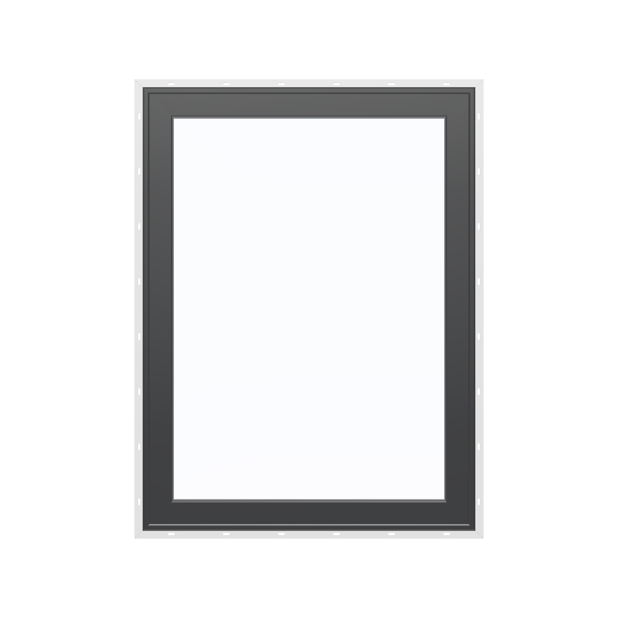 Straight exterior view of the 36 × 48 inch high fixed window, black exterior / black interior, with nailing flange
