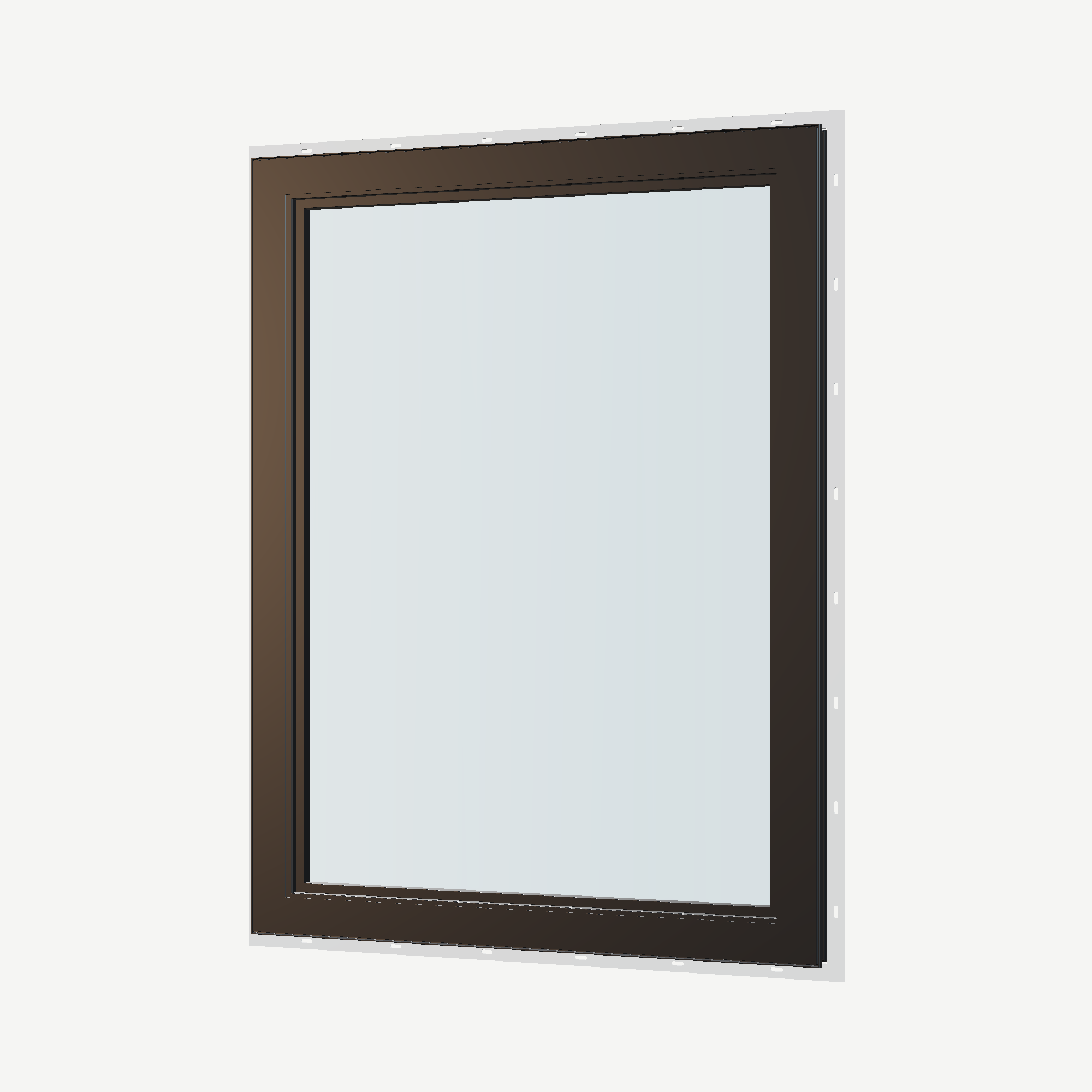 Angled interior view of the 36 × 48 inch high fixed window, black exterior / black interior, with nailing flange