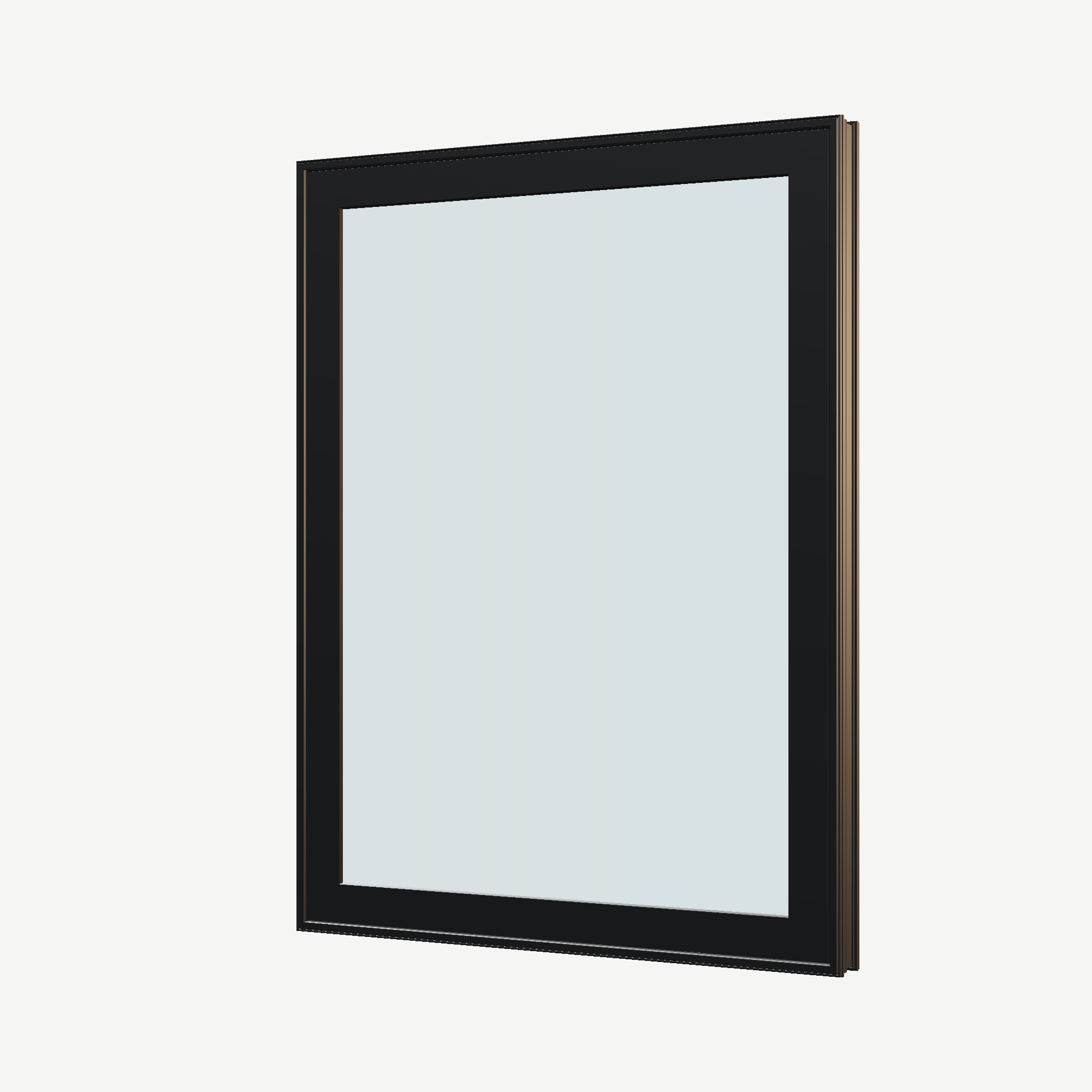 Angled exterior view of the 36 × 48 inch high fixed window, black exterior / black interior, without nailing flange