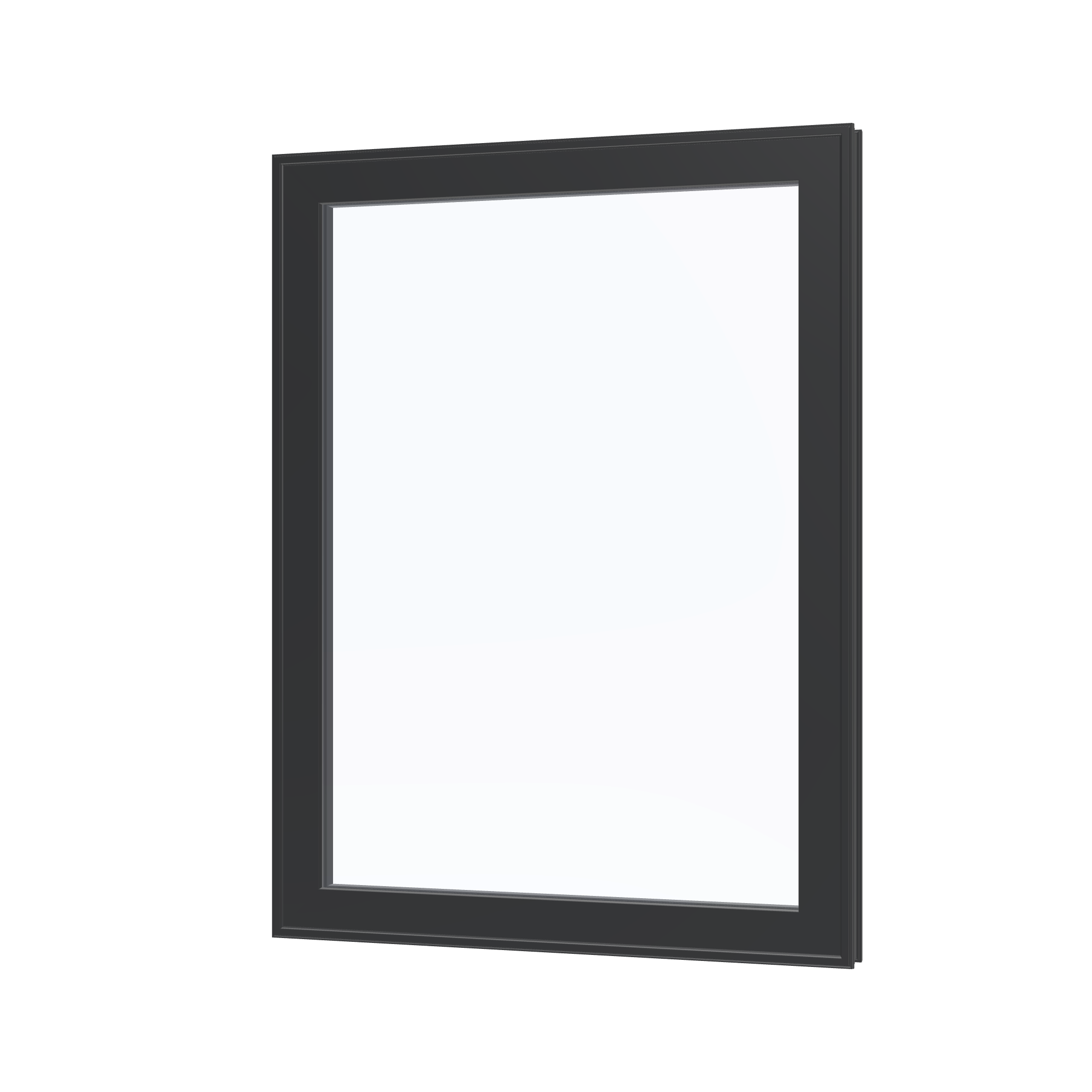 Angled exterior view of the 36 × 48 inch high fixed window, black exterior / black interior, without nailing flange