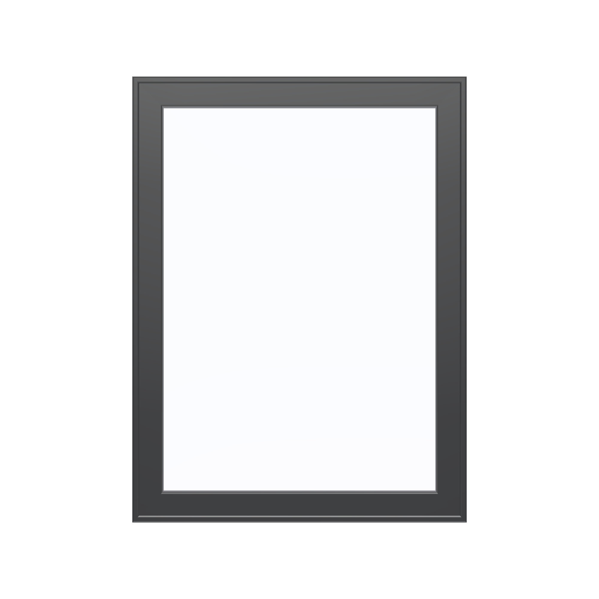 Straight exterior view of the 36 × 48 inch high fixed window, black exterior / black interior, without nailing flange