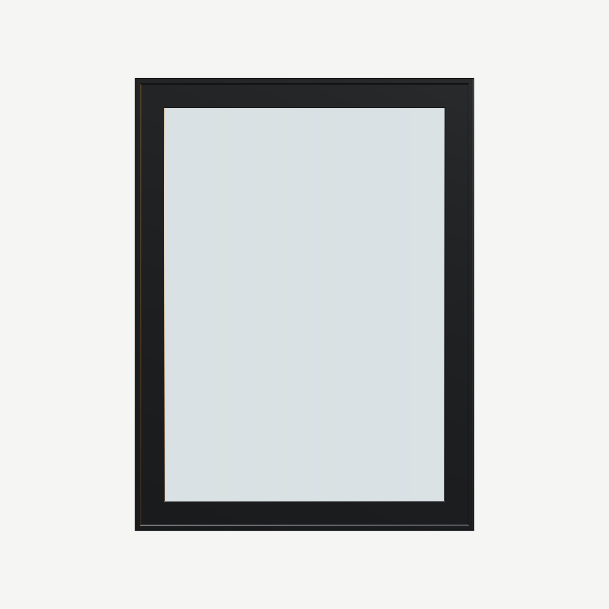 Straight exterior view of the 36 × 48 inch high fixed window, black exterior / black interior, without nailing flange