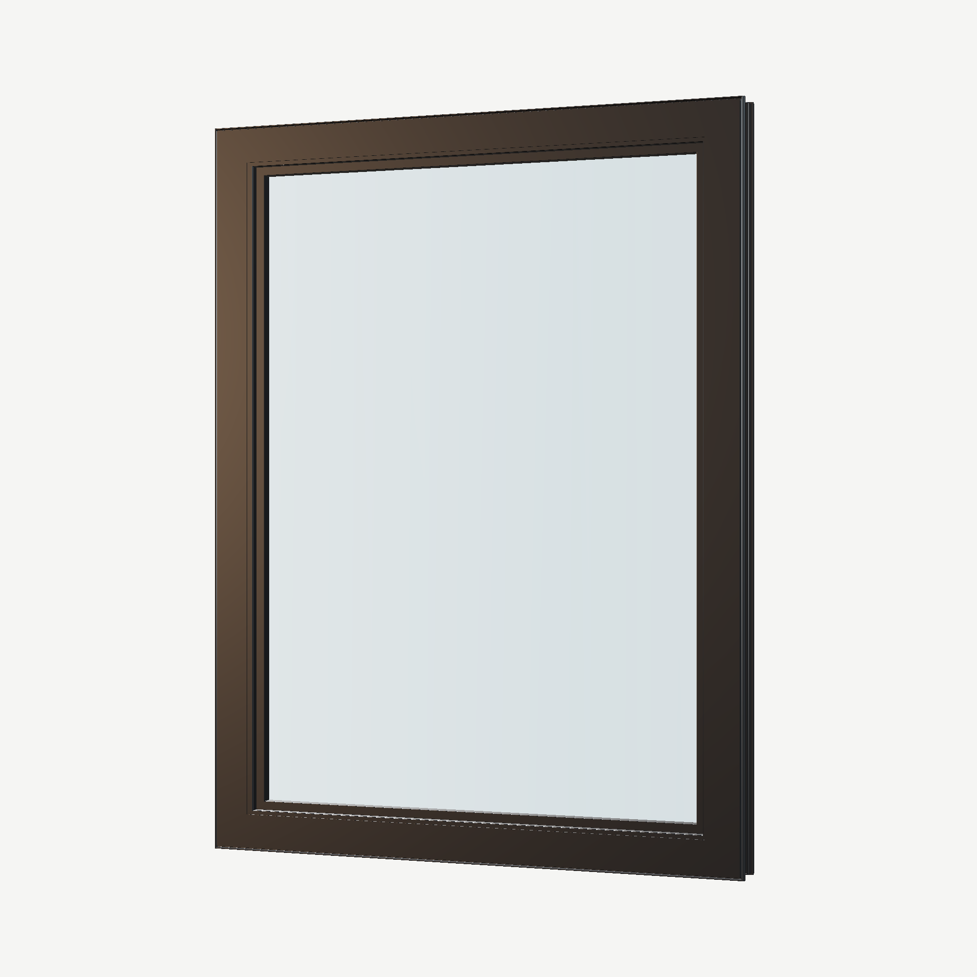 Angled interior view of the 36 × 48 inch high fixed window, black exterior / black interior, without nailing flange