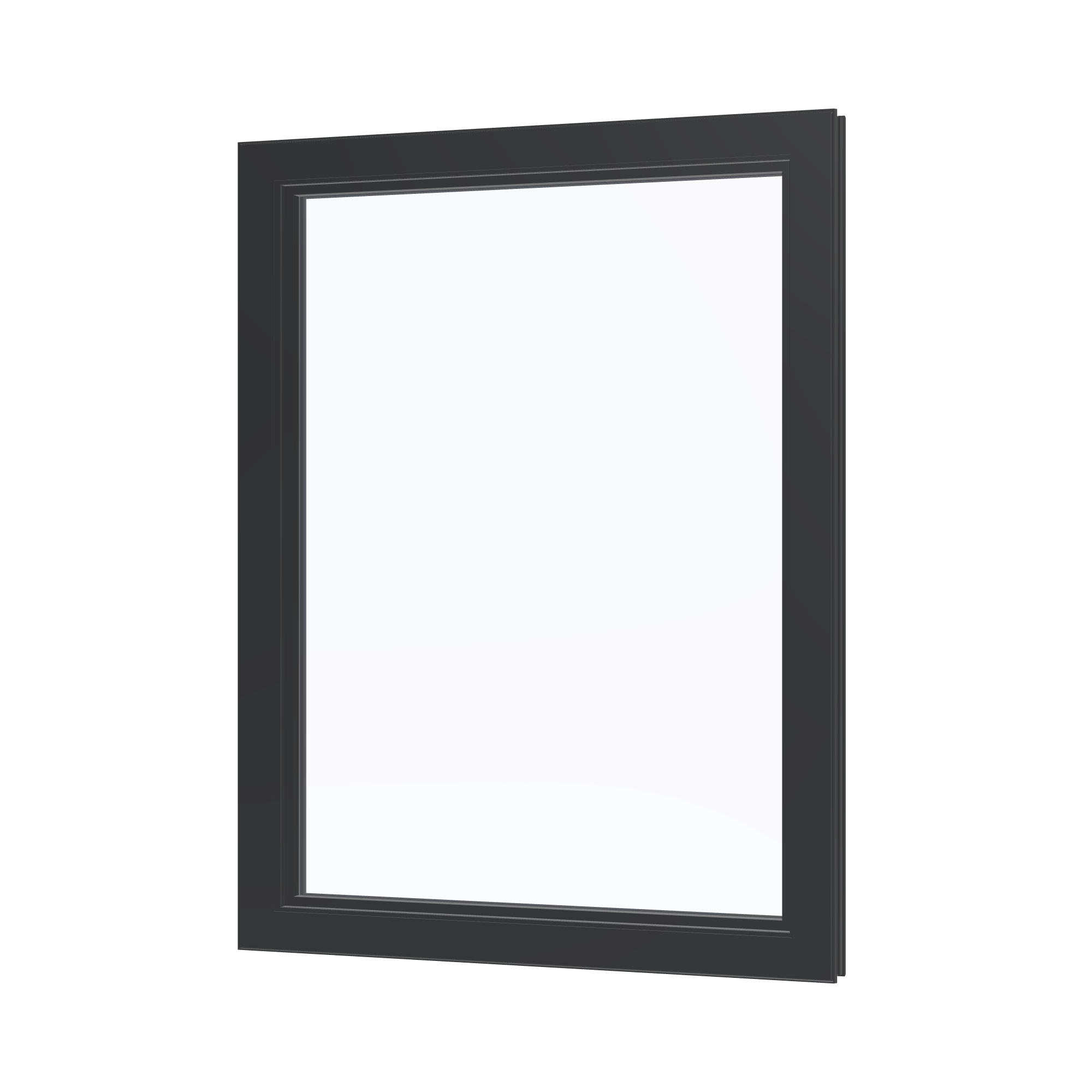 Angled interior view of the 36 × 48 inch high fixed window, black exterior / black interior, without nailing flange