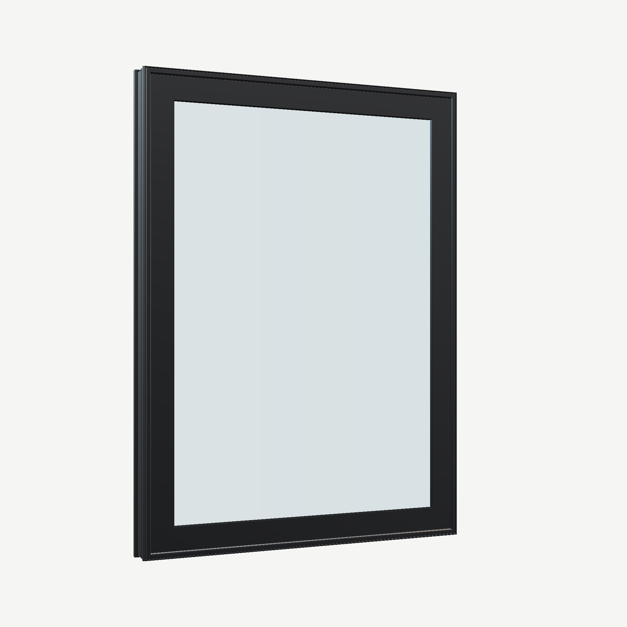 Opposite exterior angle of the 36 × 48 inch high fixed window, black exterior / black interior, without nailing flange