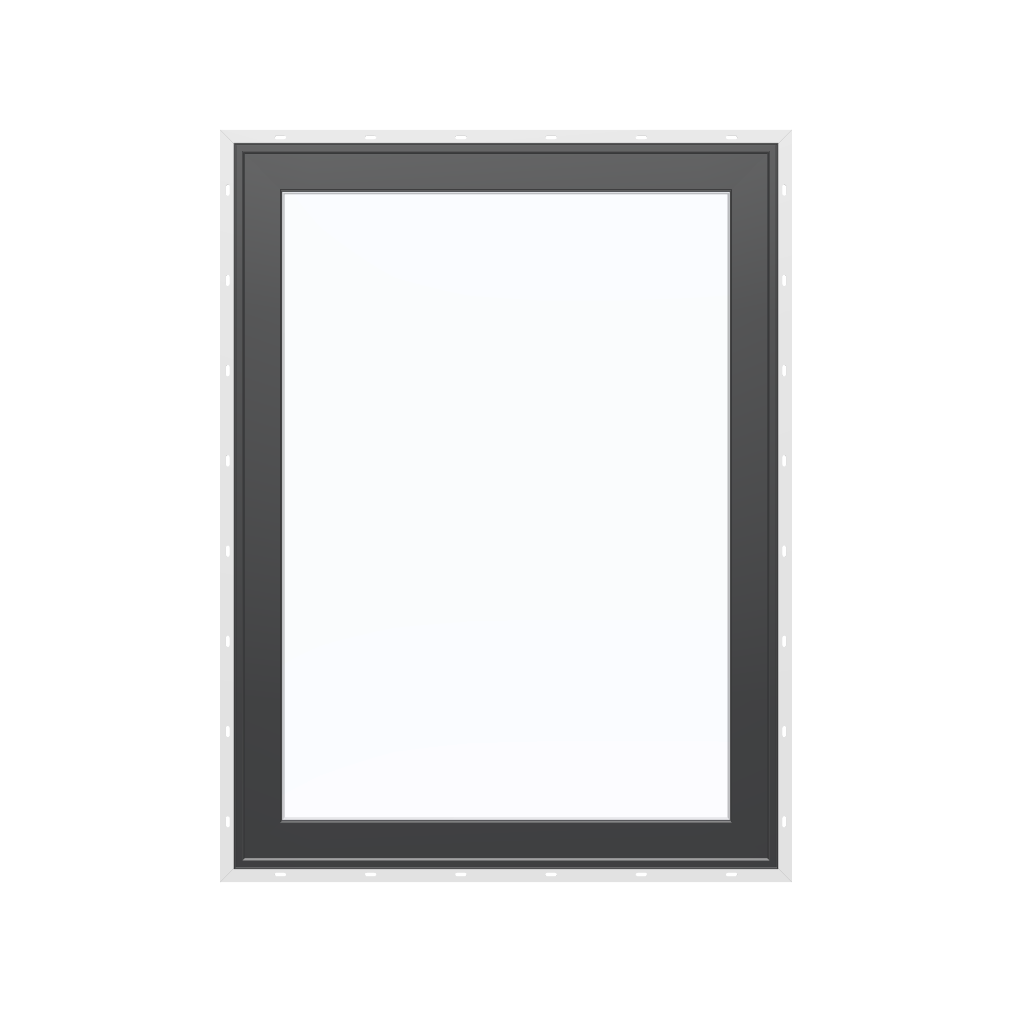 Straight exterior view of the 36 × 48 inch high fixed window, black exterior / white interior, with nailing flange