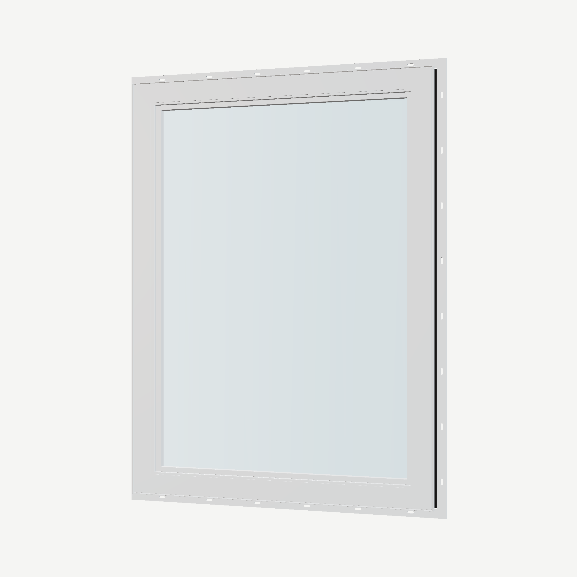 Angled interior view of the 36 × 48 inch high fixed window, black exterior / white interior, with nailing flange