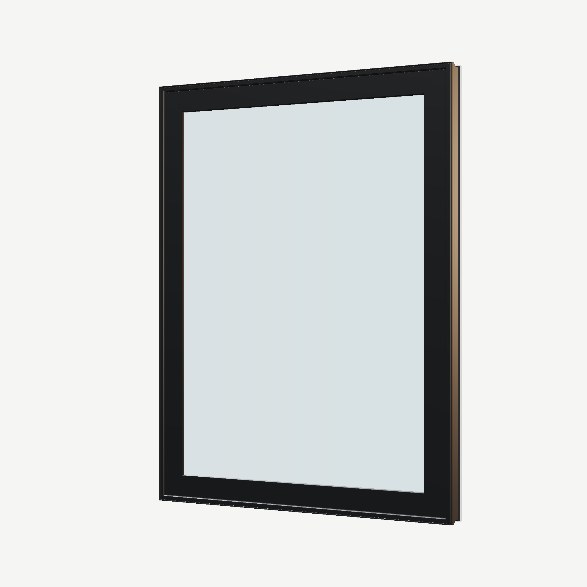 Angled exterior view of the 36 × 48 inch high fixed window, black exterior / white interior, without nailing flange