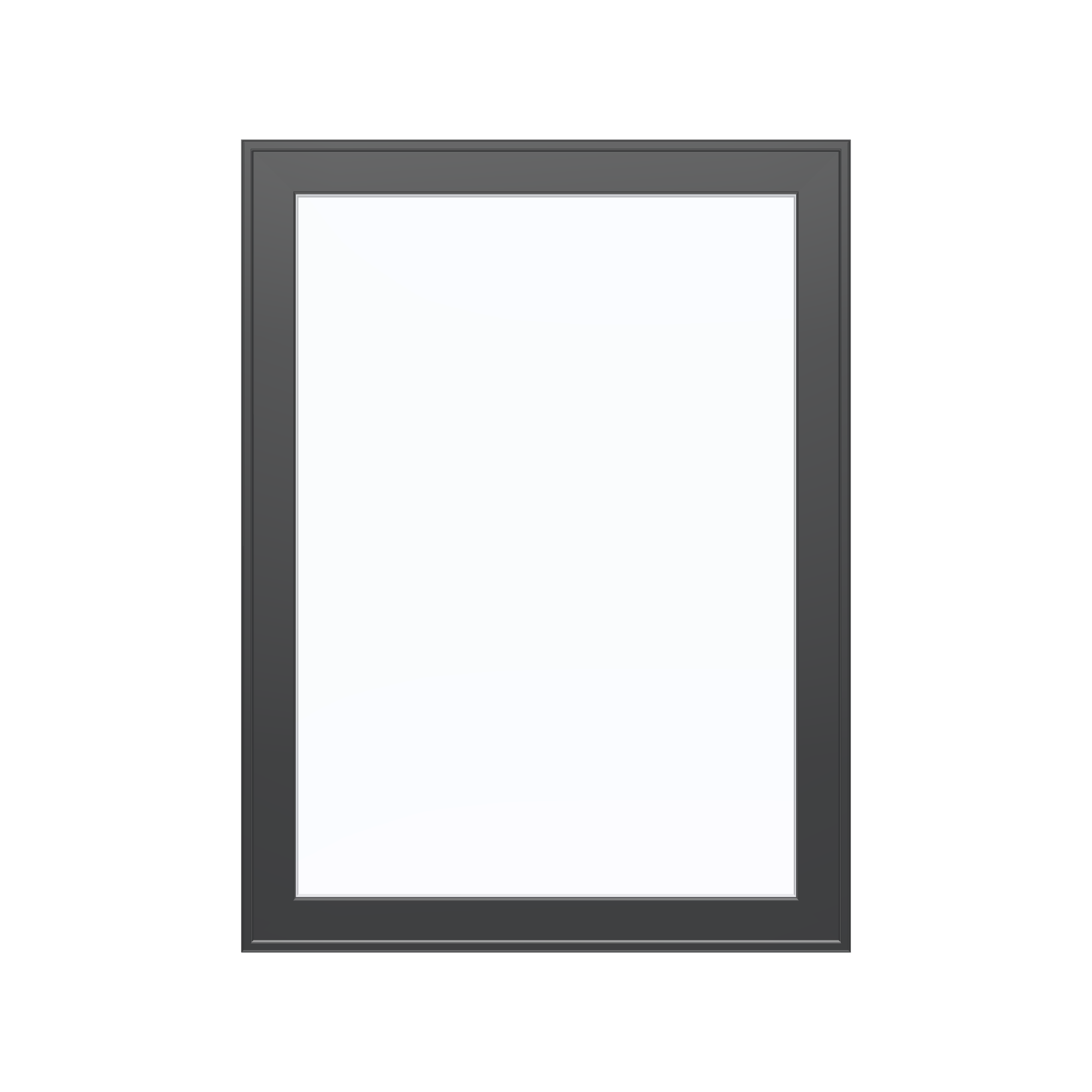 Straight exterior view of the 36 × 48 inch high fixed window, black exterior / white interior, without nailing flange