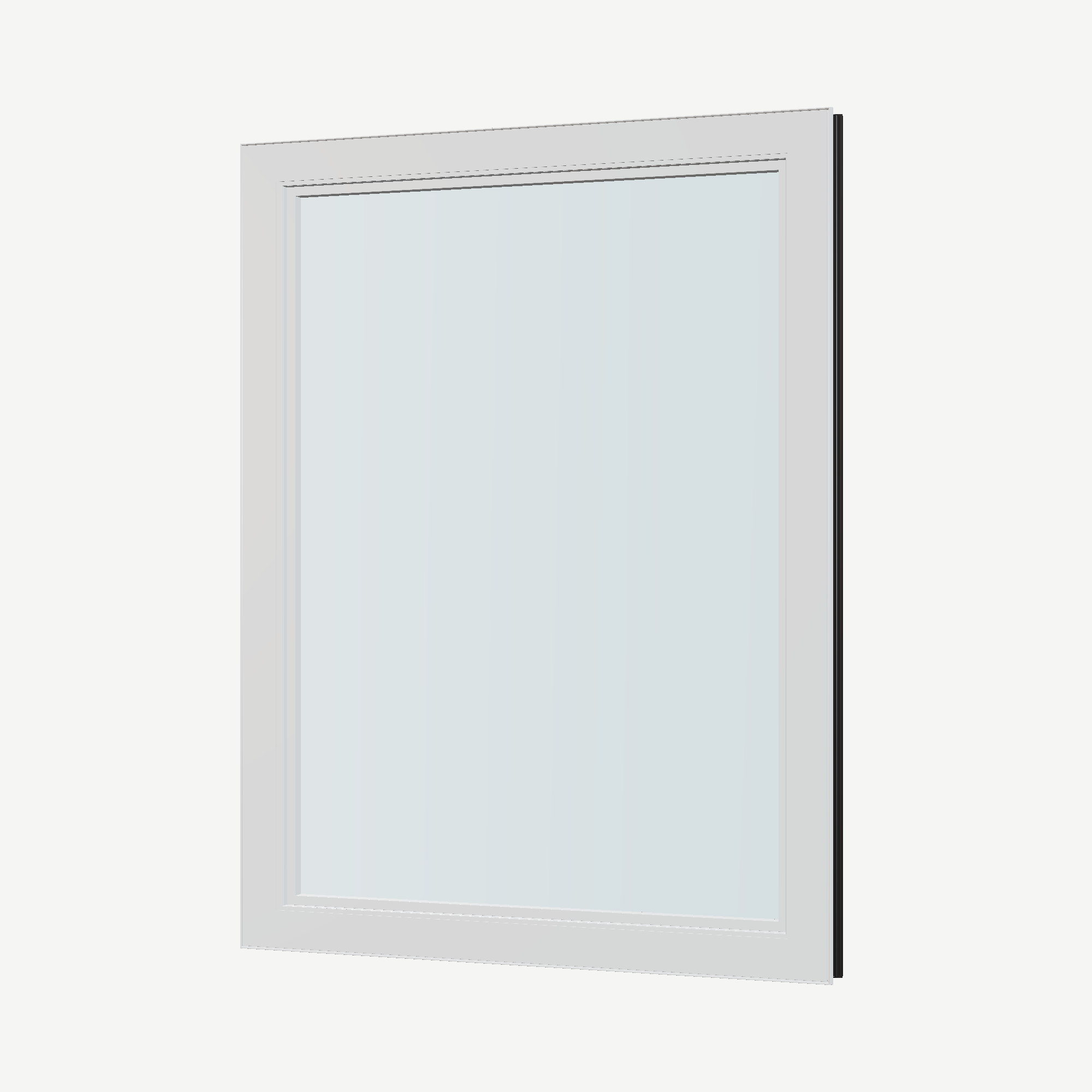 Angled interior view of the 36 × 48 inch high fixed window, black exterior / white interior, without nailing flange