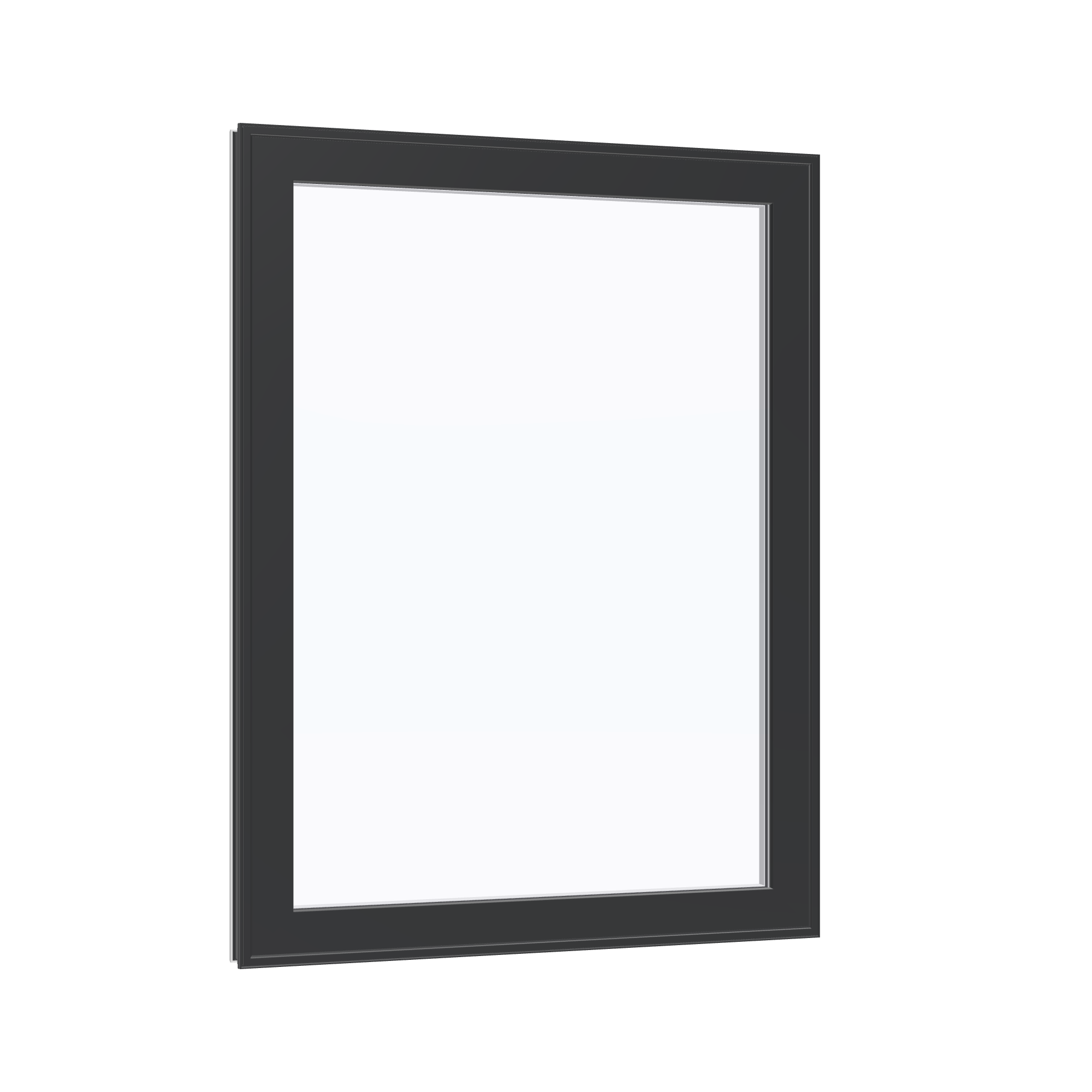 Opposite exterior angle of the 36 × 48 inch high fixed window, black exterior / white interior, without nailing flange