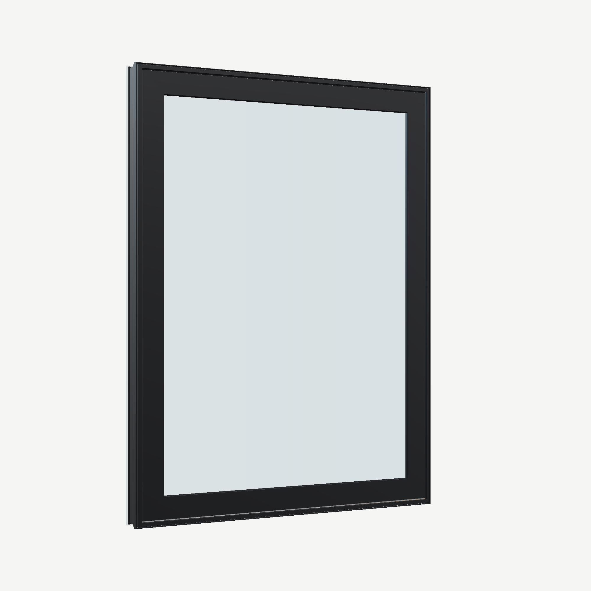 Opposite exterior angle of the 36 × 48 inch high fixed window, black exterior / white interior, without nailing flange