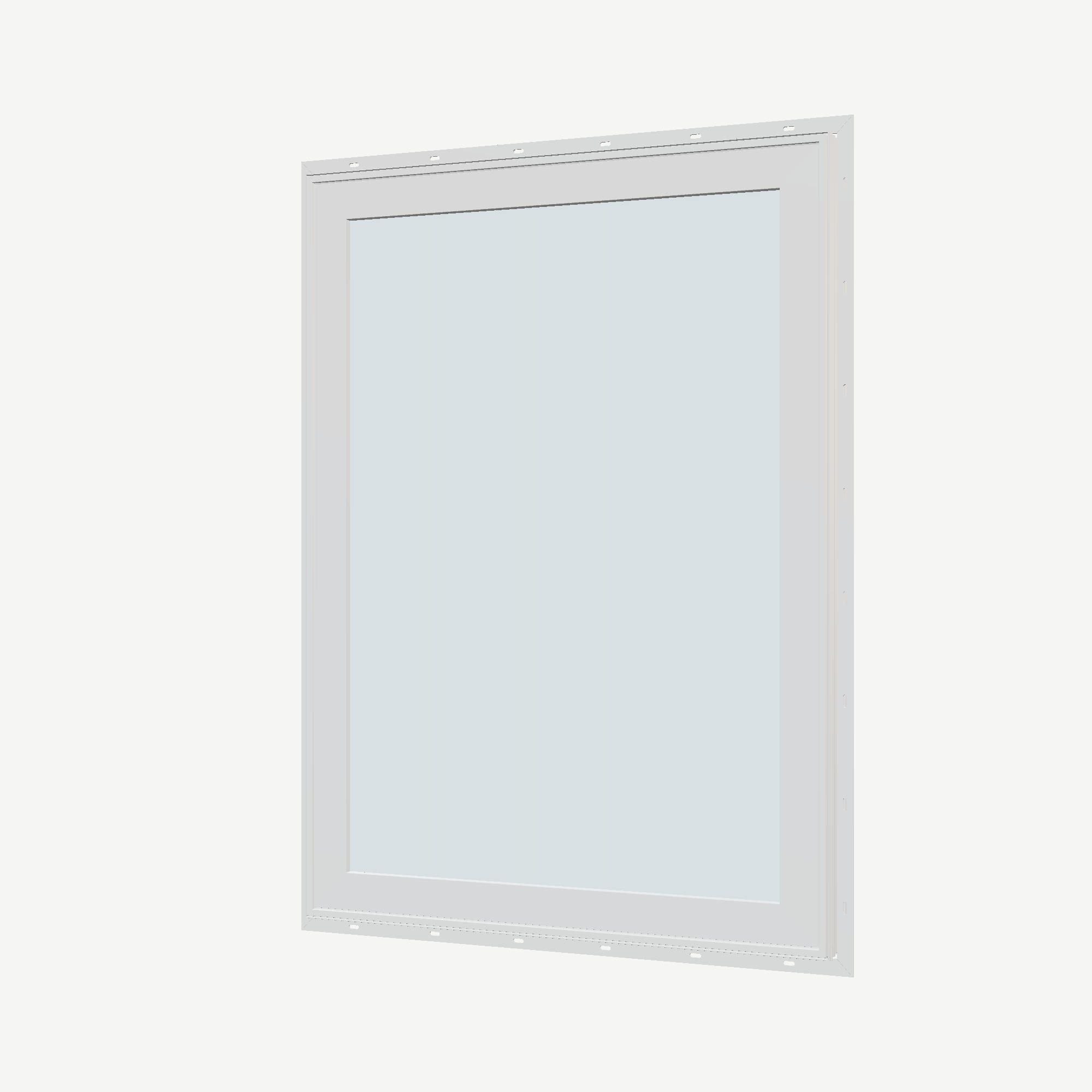 Angled exterior view of the 36 × 48 inch high fixed window, white exterior / white interior, with nailing flange