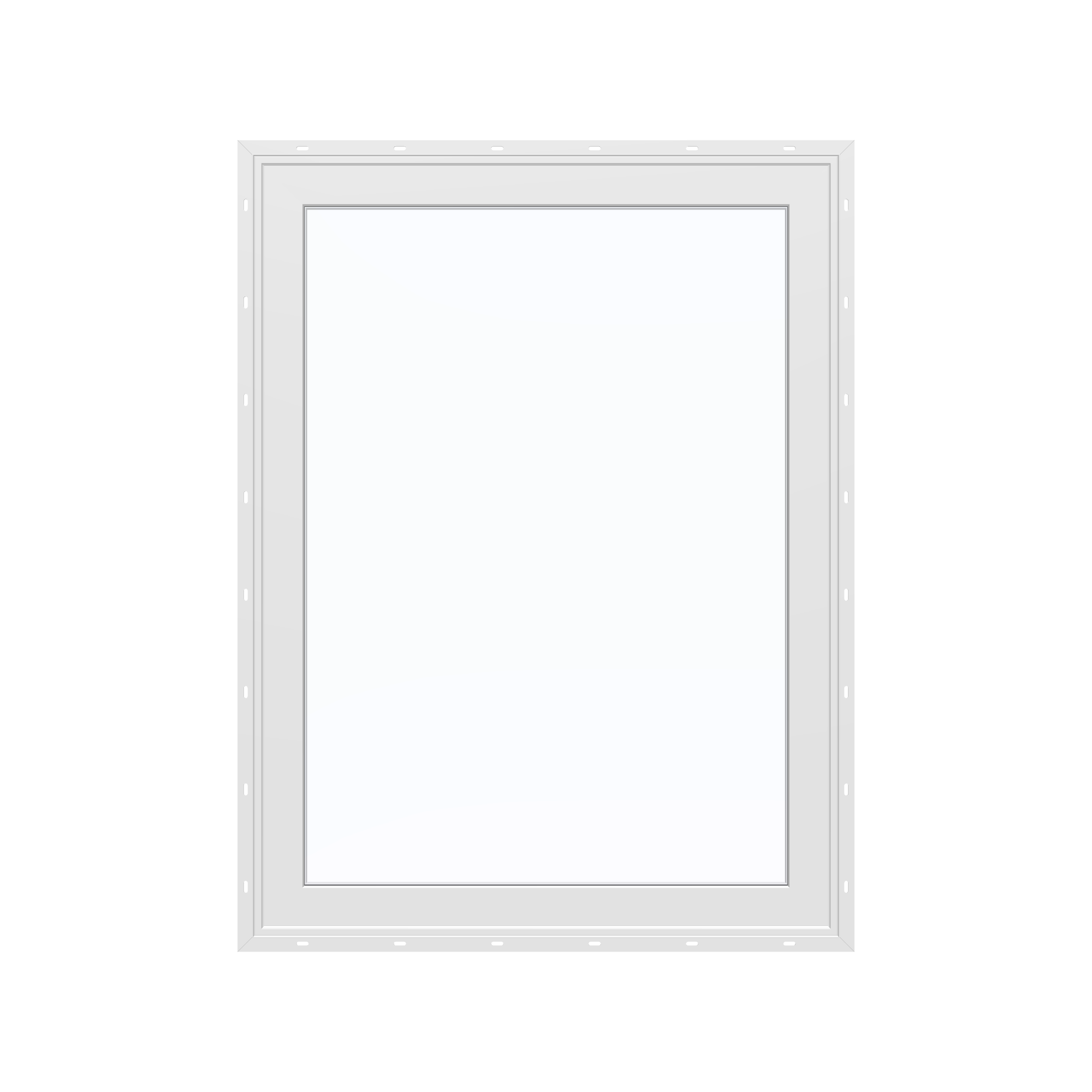 Straight exterior view of the 36 × 48 inch high fixed window, white exterior / white interior, with nailing flange