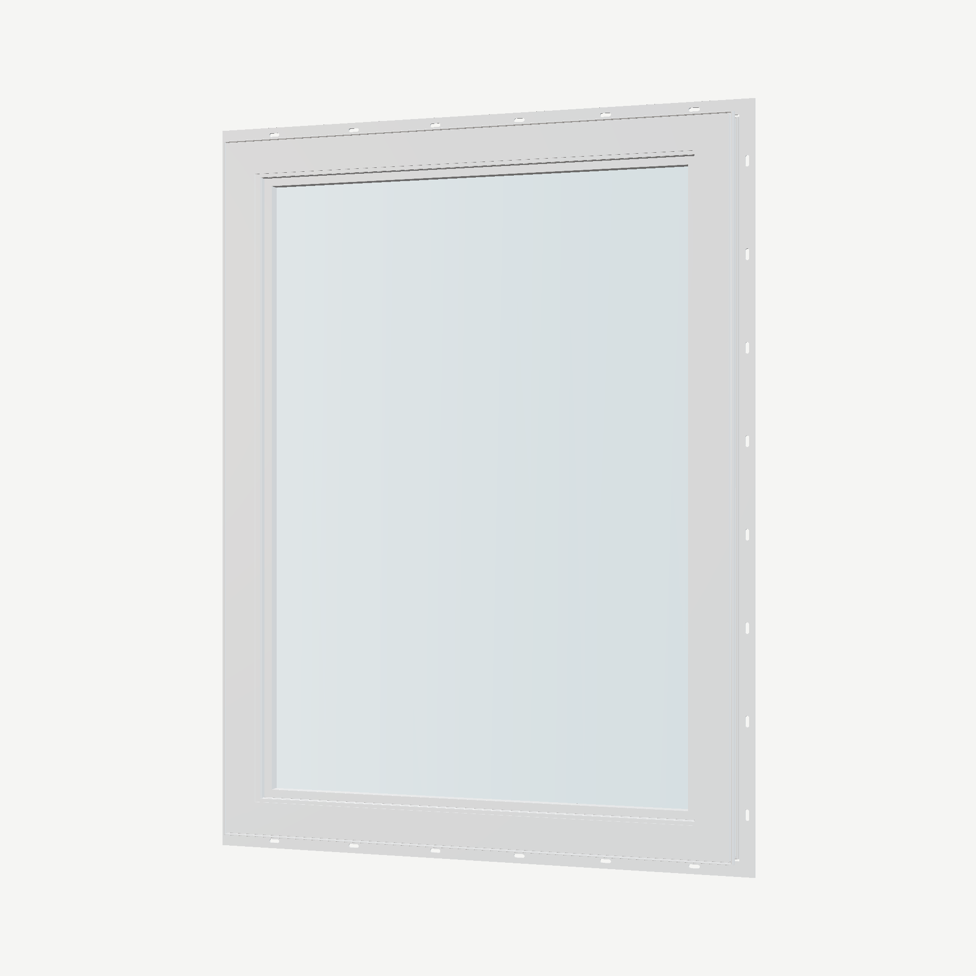 Angled interior view of the 36 × 48 inch high fixed window, white exterior / white interior, with nailing flange
