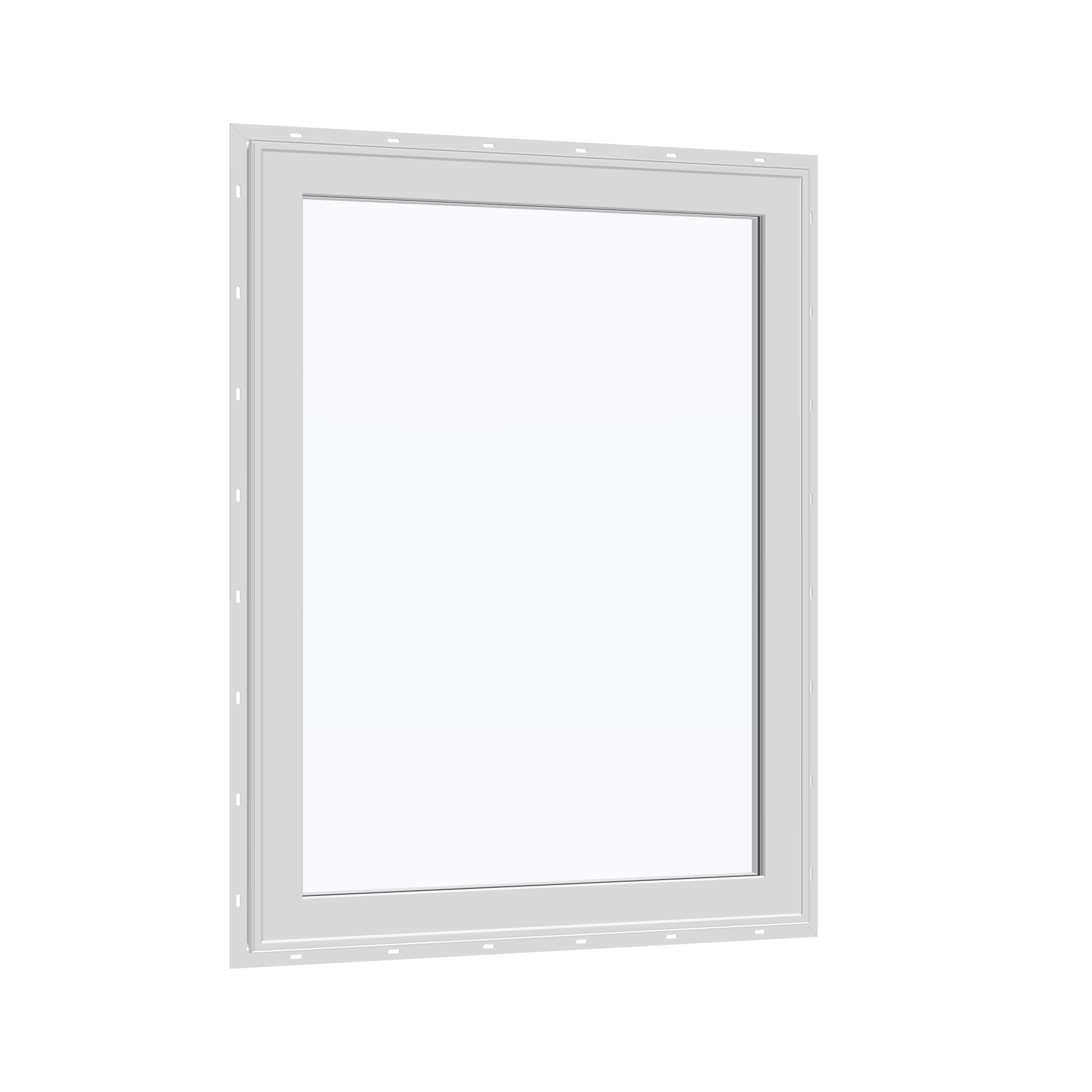 Opposite exterior angle of the 36 × 48 inch high fixed window, white exterior / white interior, with nailing flange