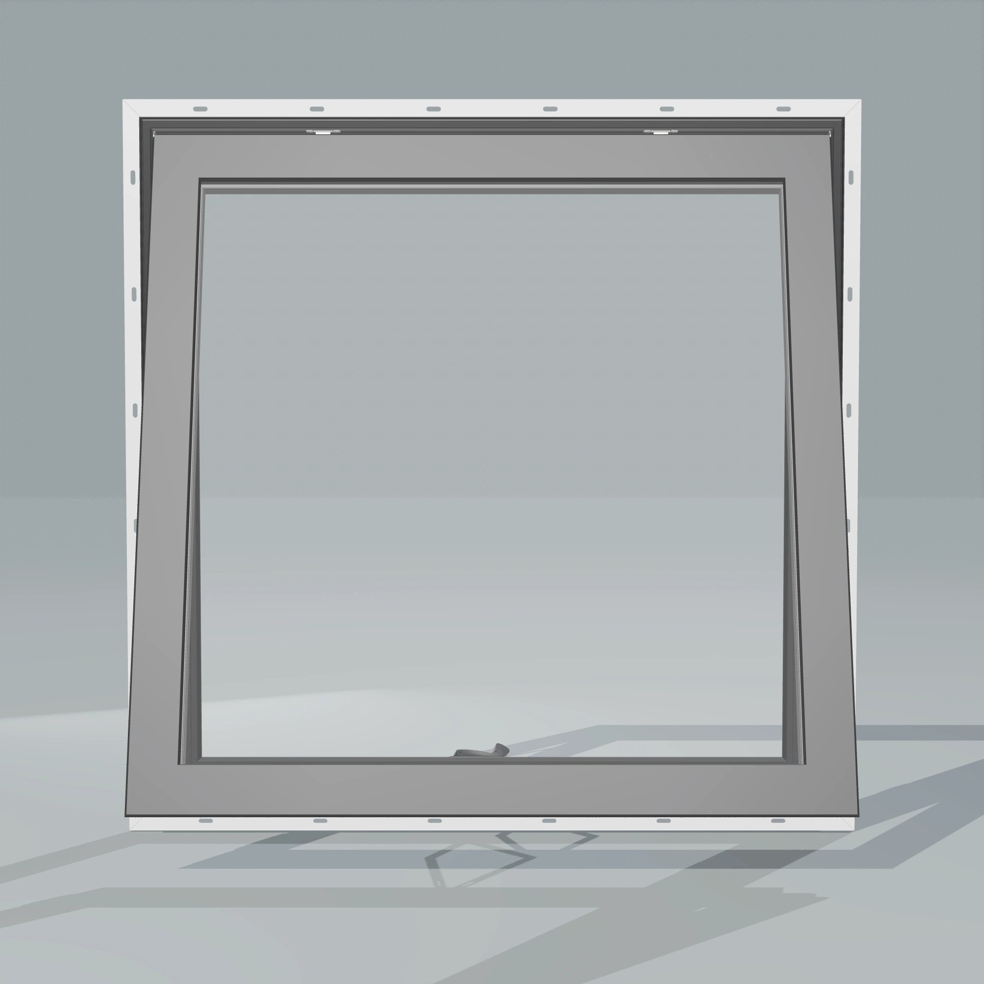 Straight exterior view of the 36 × 36 inch awning, black exterior / black interior, with nailing flange, awning sash fully open