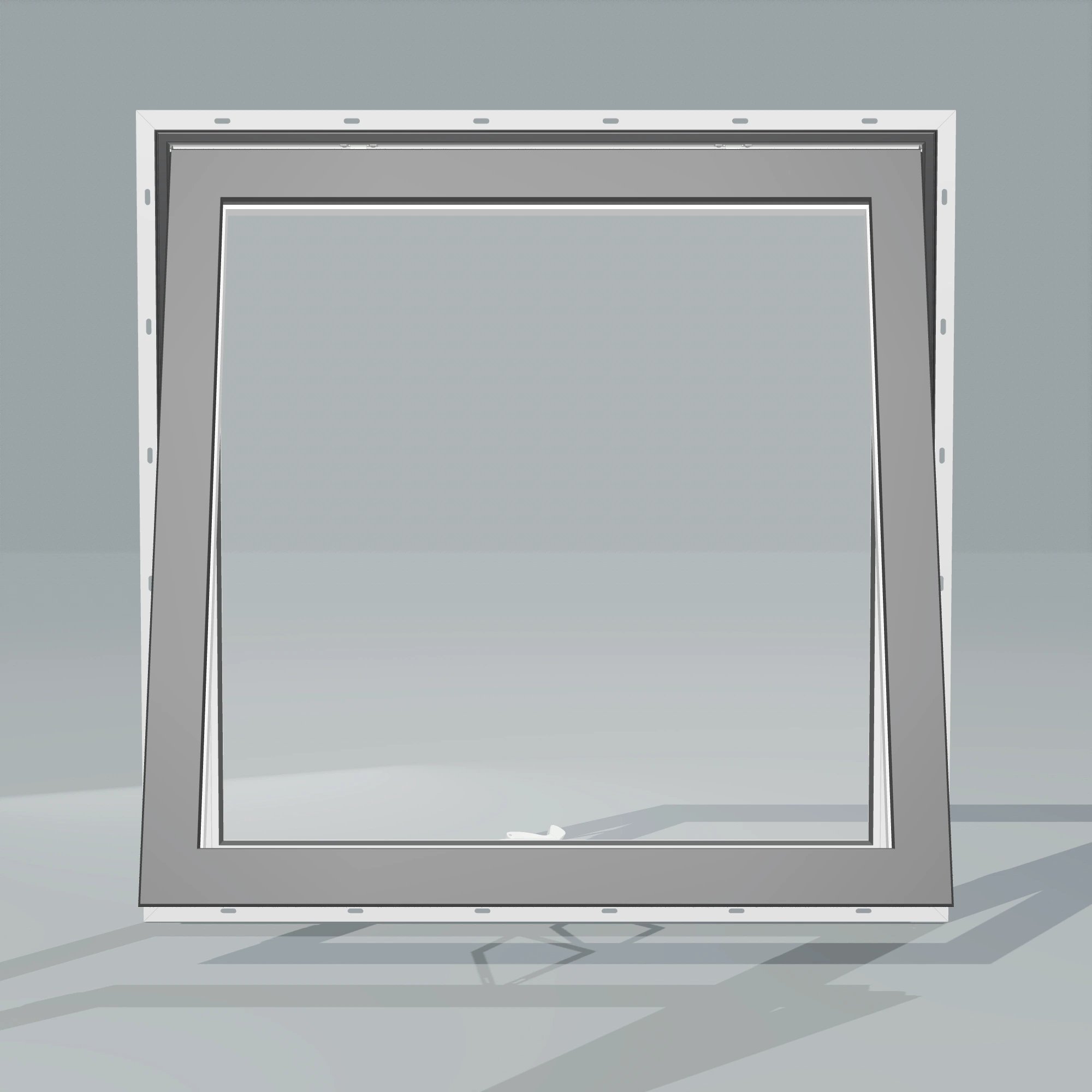 Straight exterior view of the 36 × 36 inch awning, black exterior / white interior, with nailing flange, awning sash fully open
