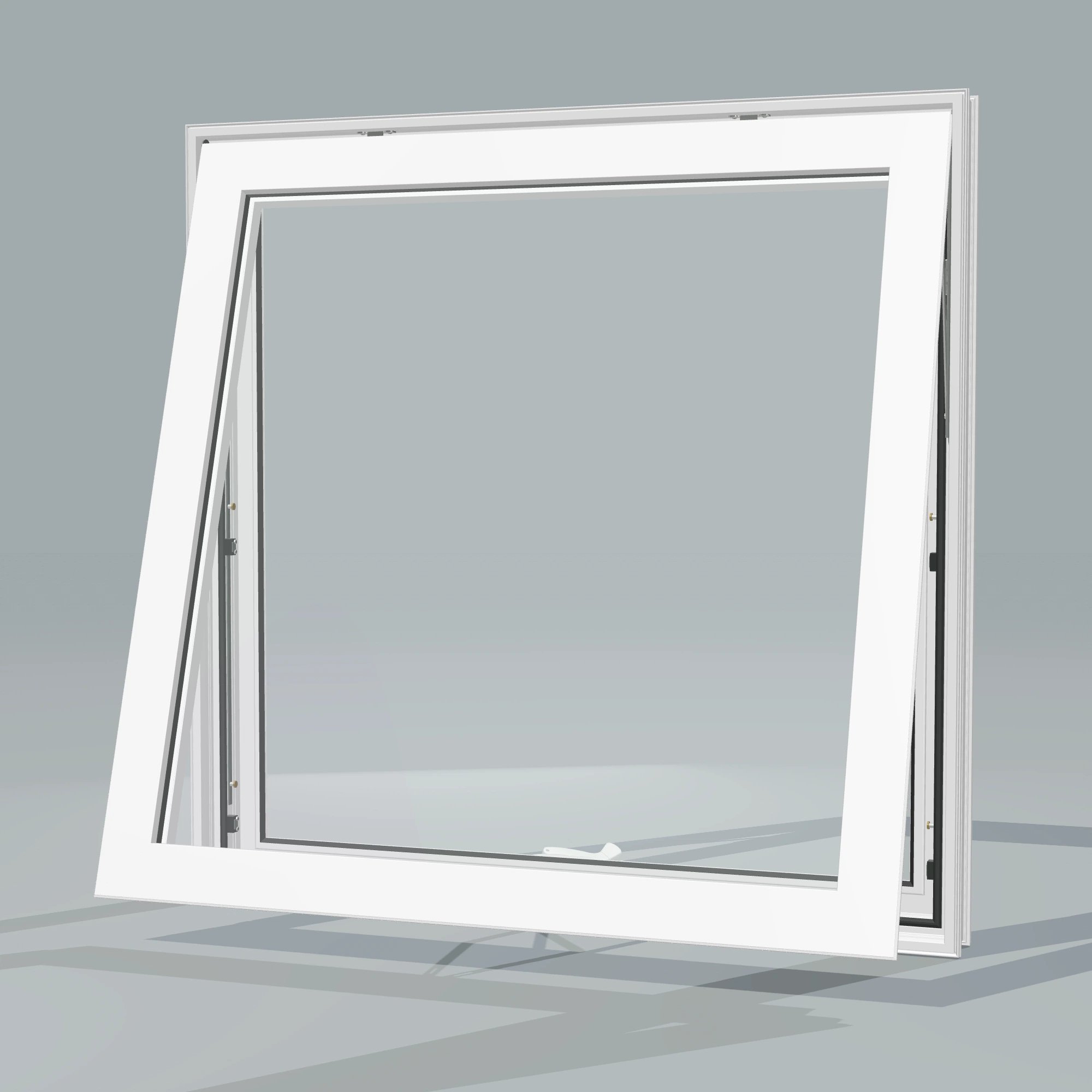 Opposite exterior angle of the 36 × 36 inch awning, white exterior / white interior, without nailing flange, awning sash fully open